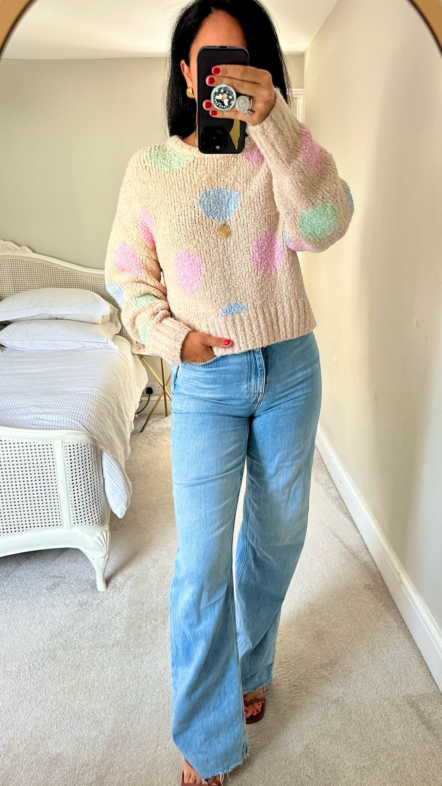 & other stories beige pink polka dot wool blend knitted jumper large UK 12 vgc w25