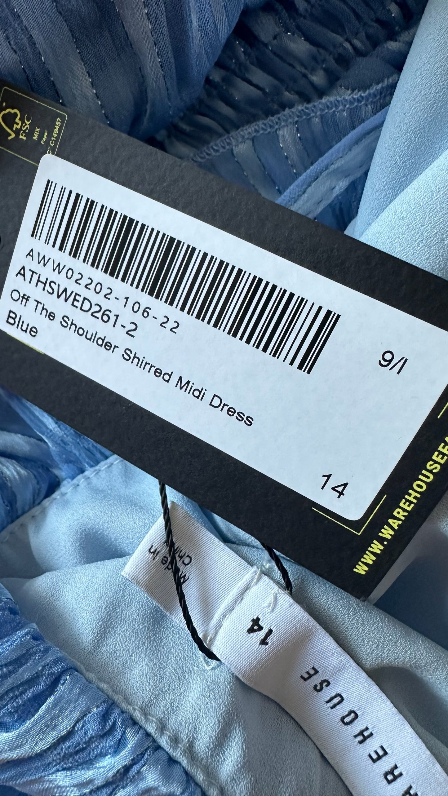 Warehouse light blue ruched metallic long wedding guest dress large UK 12-14 vgc