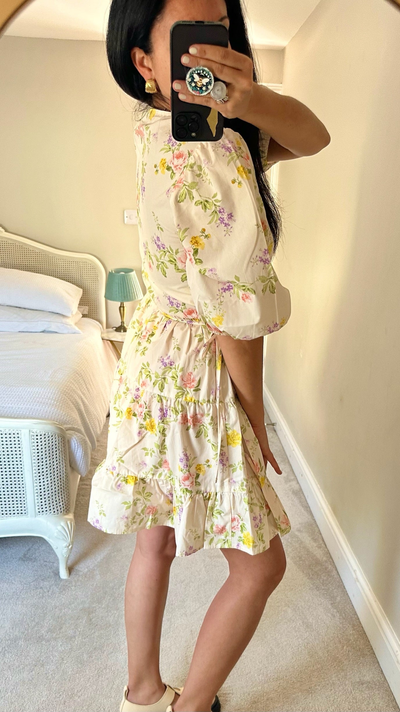 Nobody’s child cream romantics floral printed mini dress medium large UK 12-14 vgc