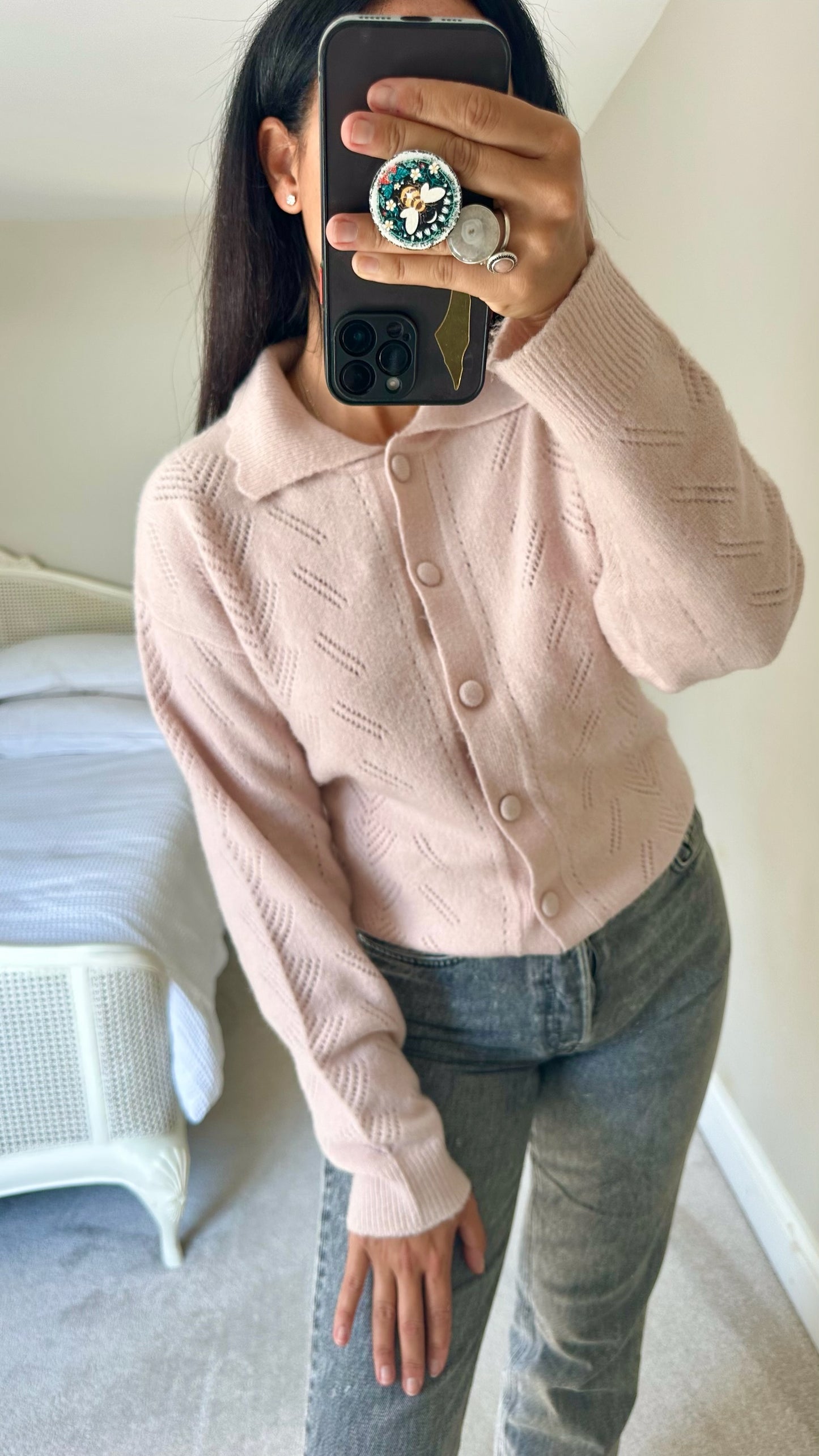 Nobody's child soft pink knitted cardigan large UK 14 vgc w25