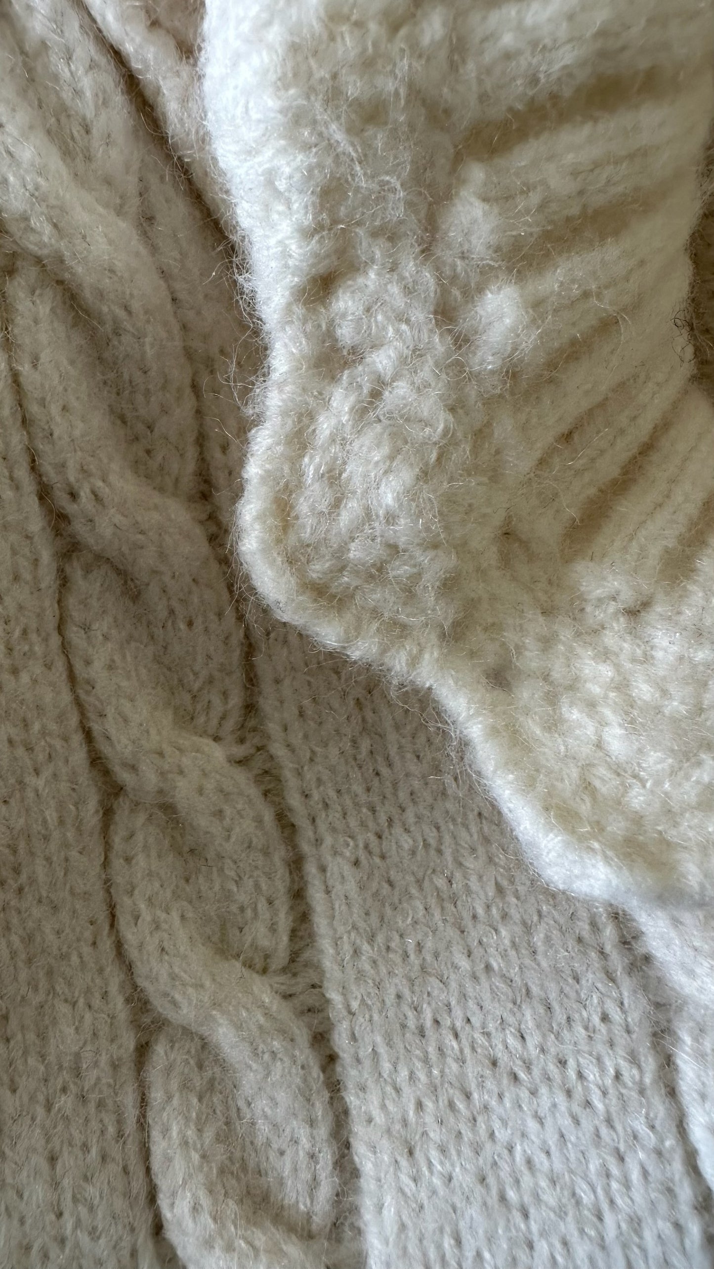 Olive white cream cable knit collared cardigan jumper large UK 12 vgc w25