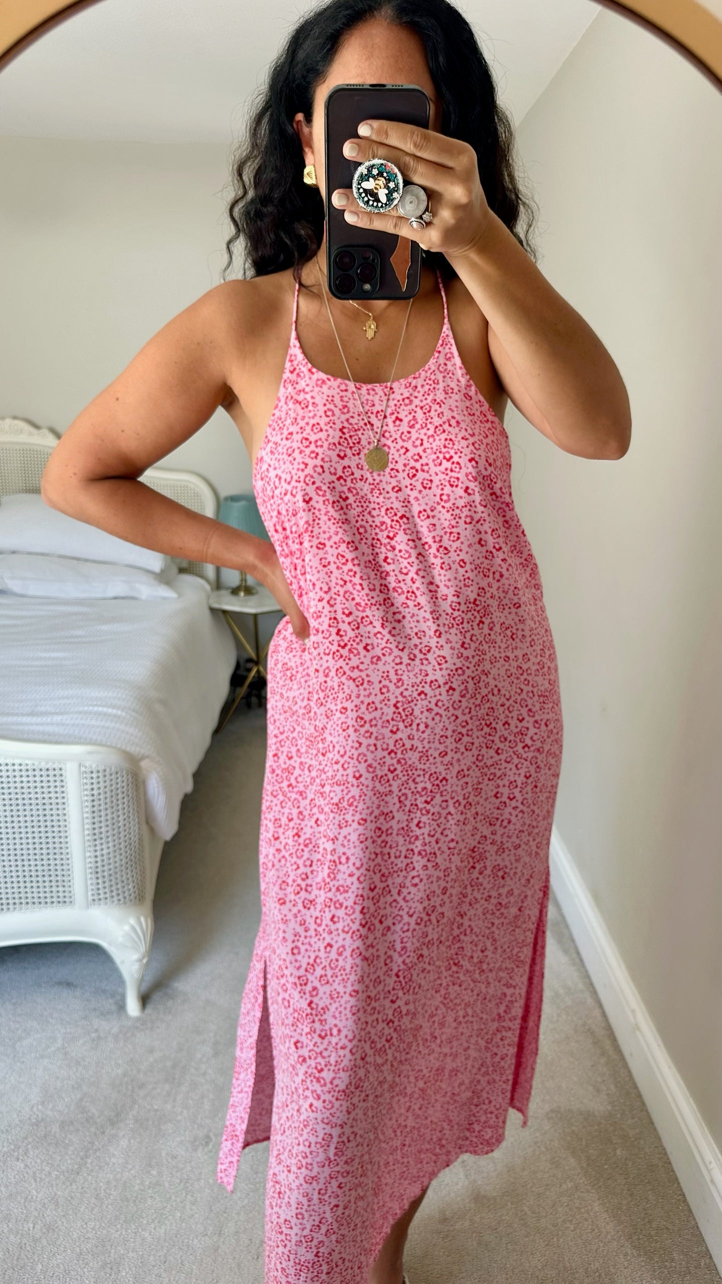 HUSH rose fuchsia pink leopard print maxi holiday dress extra large UK 14 vgc