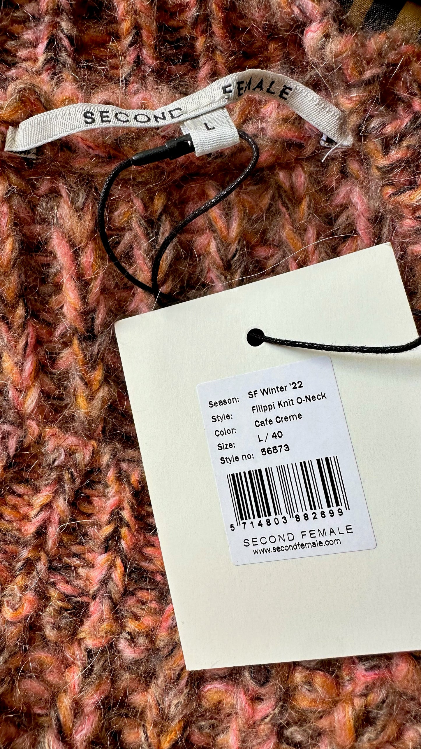Second Female burnt orange chunky knit pink mohair blend knitted jumper large UK 12 vgc w25