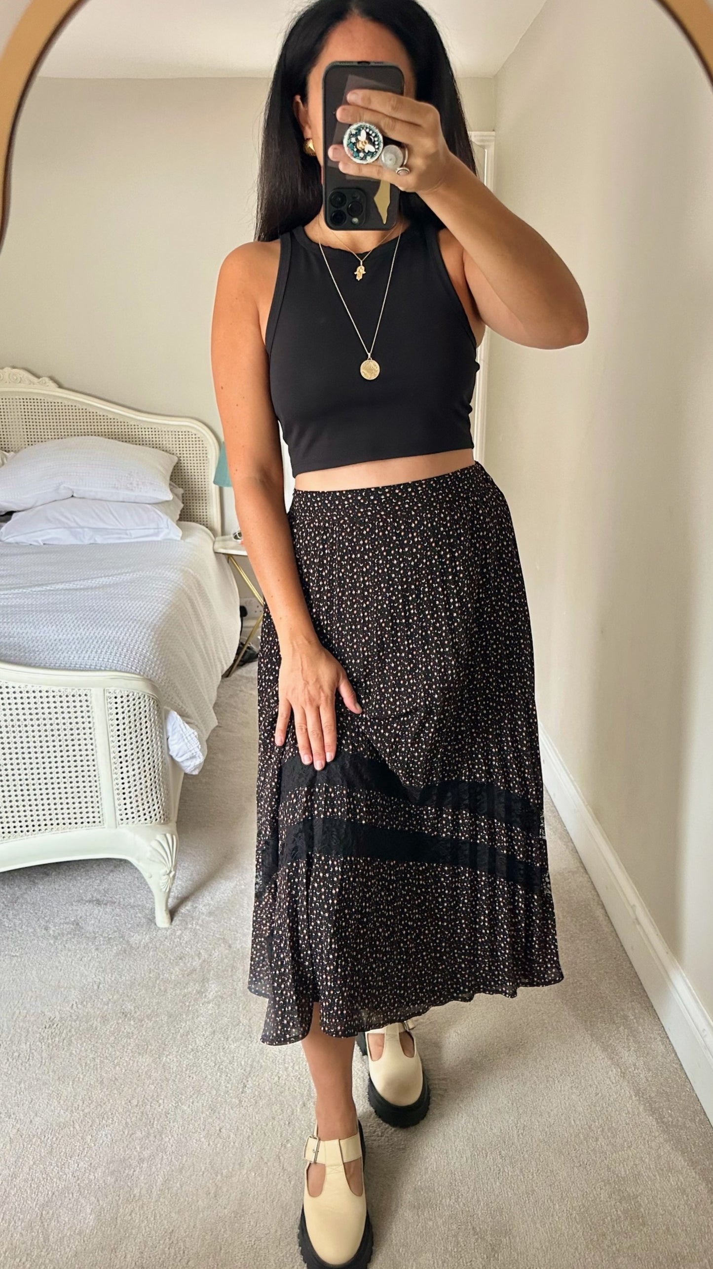 Oliver bonas celestial print planets moon stars pleated midi skirt medium UK 10-12 vgc w25