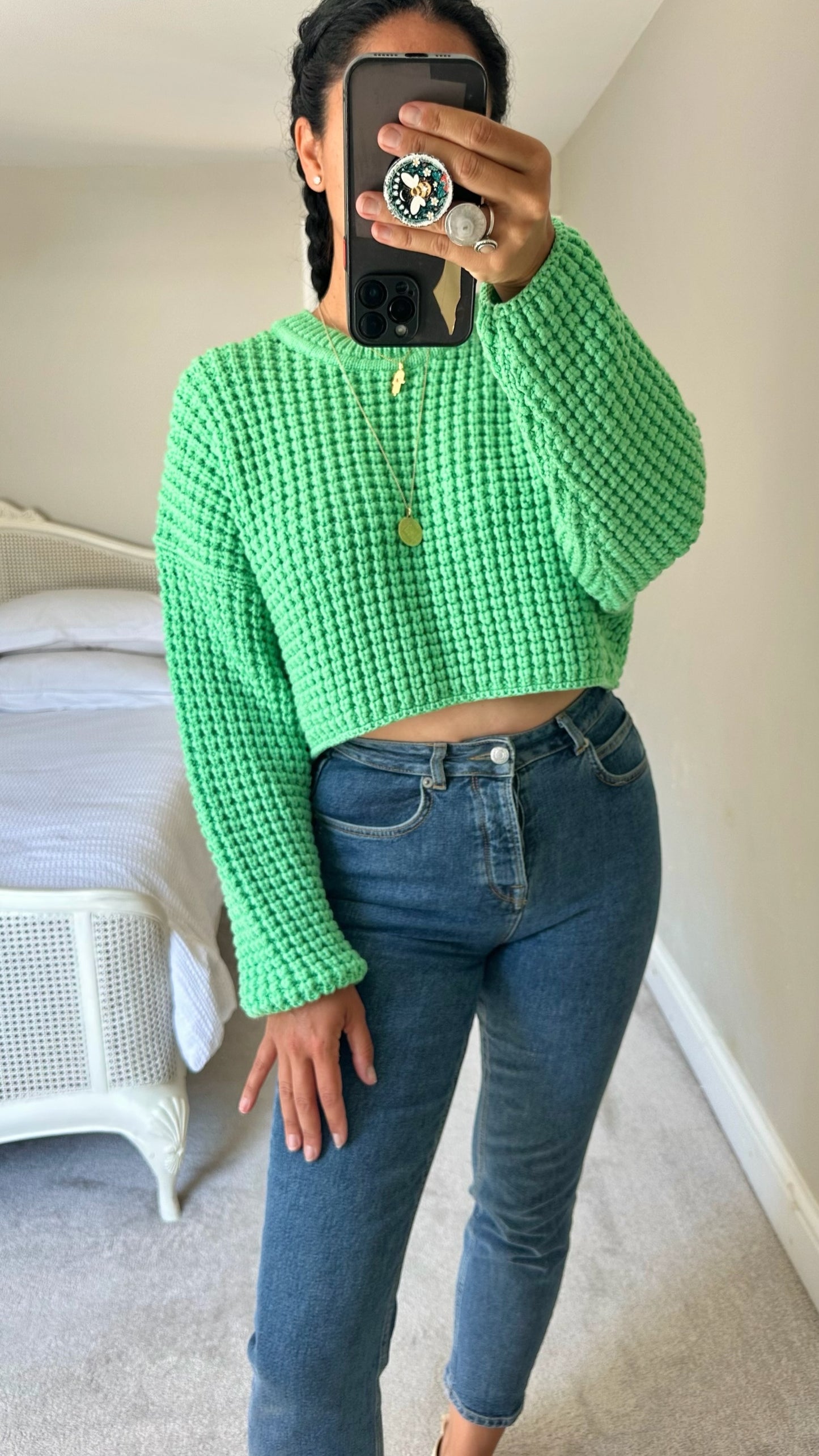 Zara bright green knitted cropped casual jumper small UK 8 vgc w25