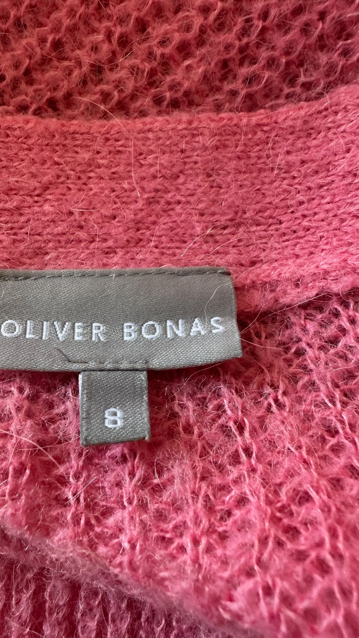 Oliver bonas fuchsia pink alpaca blend knitted cardigan oversized small UK 8-10 vgc w25