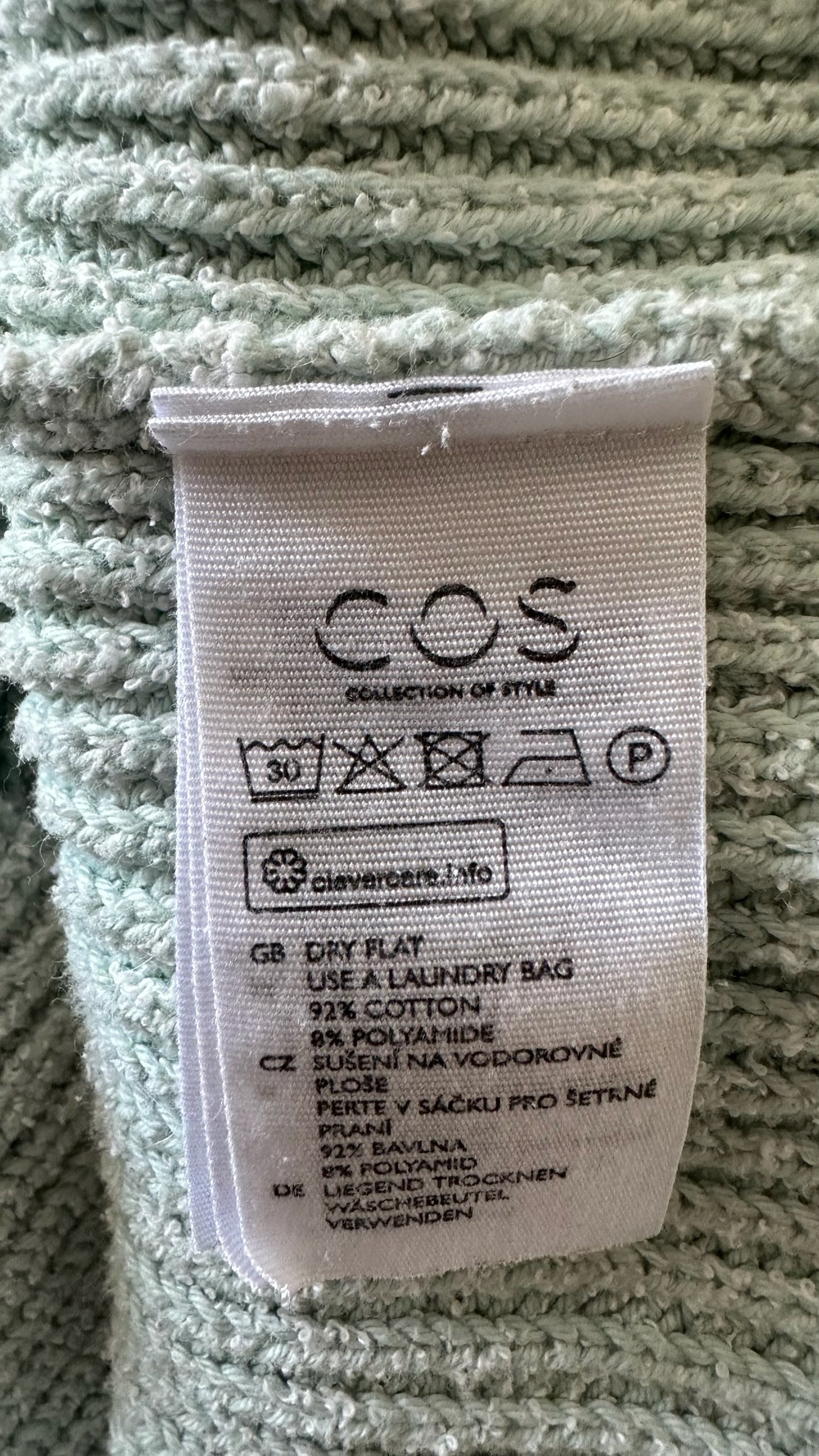 COS light green lightweight knitted jumper large UK 12-14 vgc w25