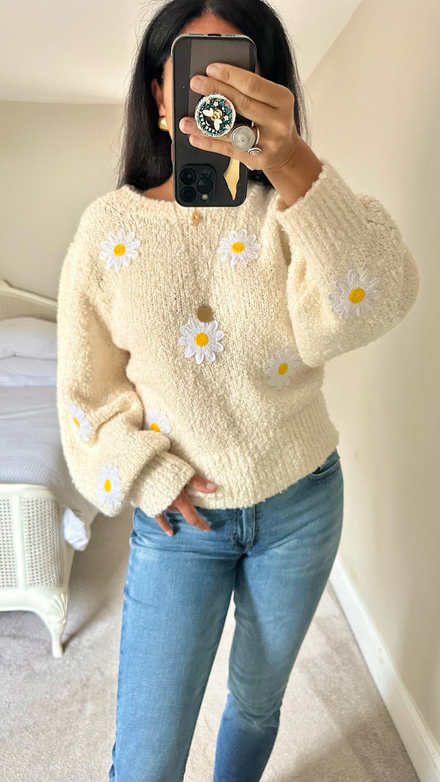 & other stories cream sunflower daisy print knitted jumper medium UK 10-12 nwot w25