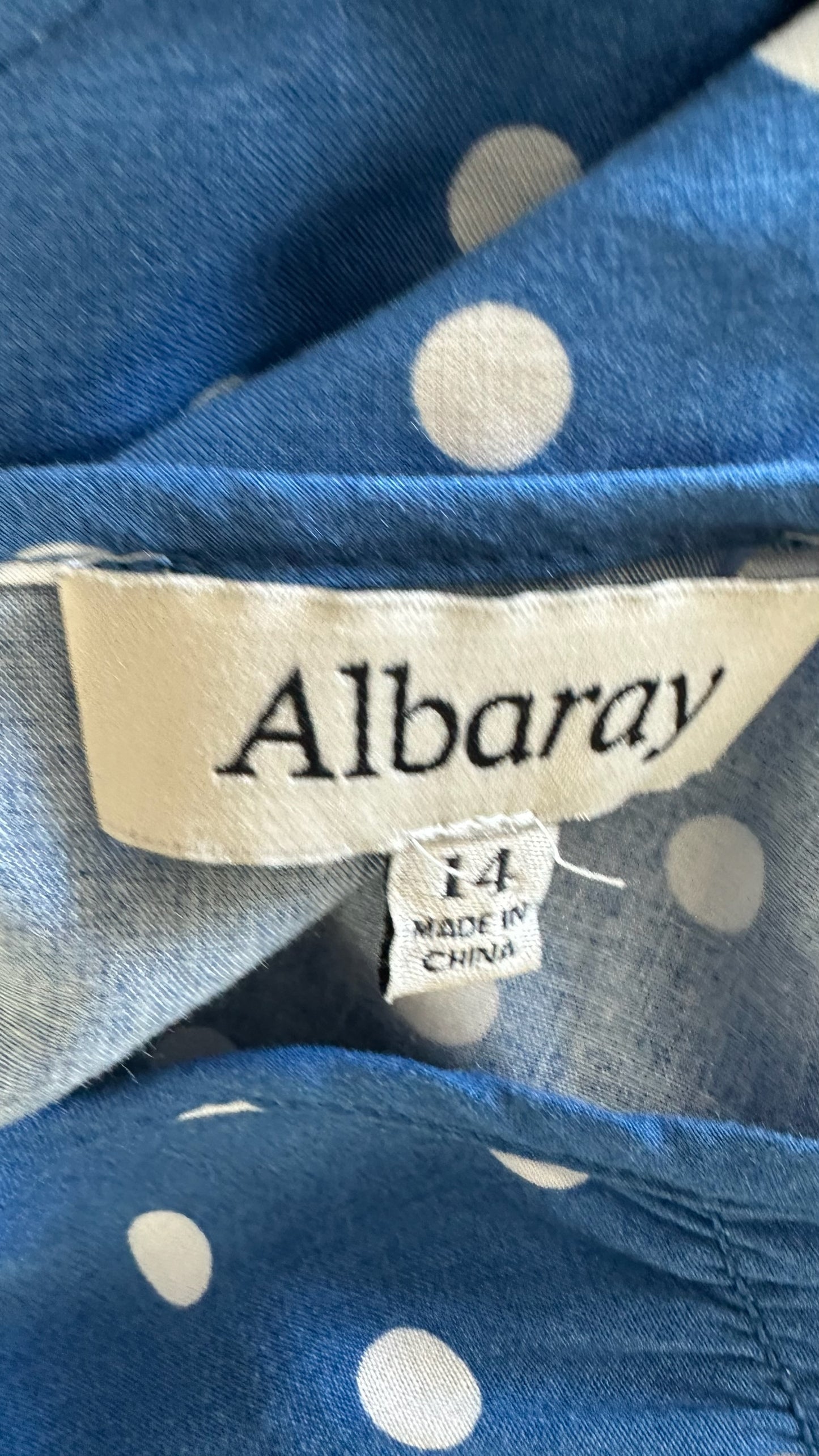 Albaray bright blue white polka dot midi dress extra large UK 14 vgc w25