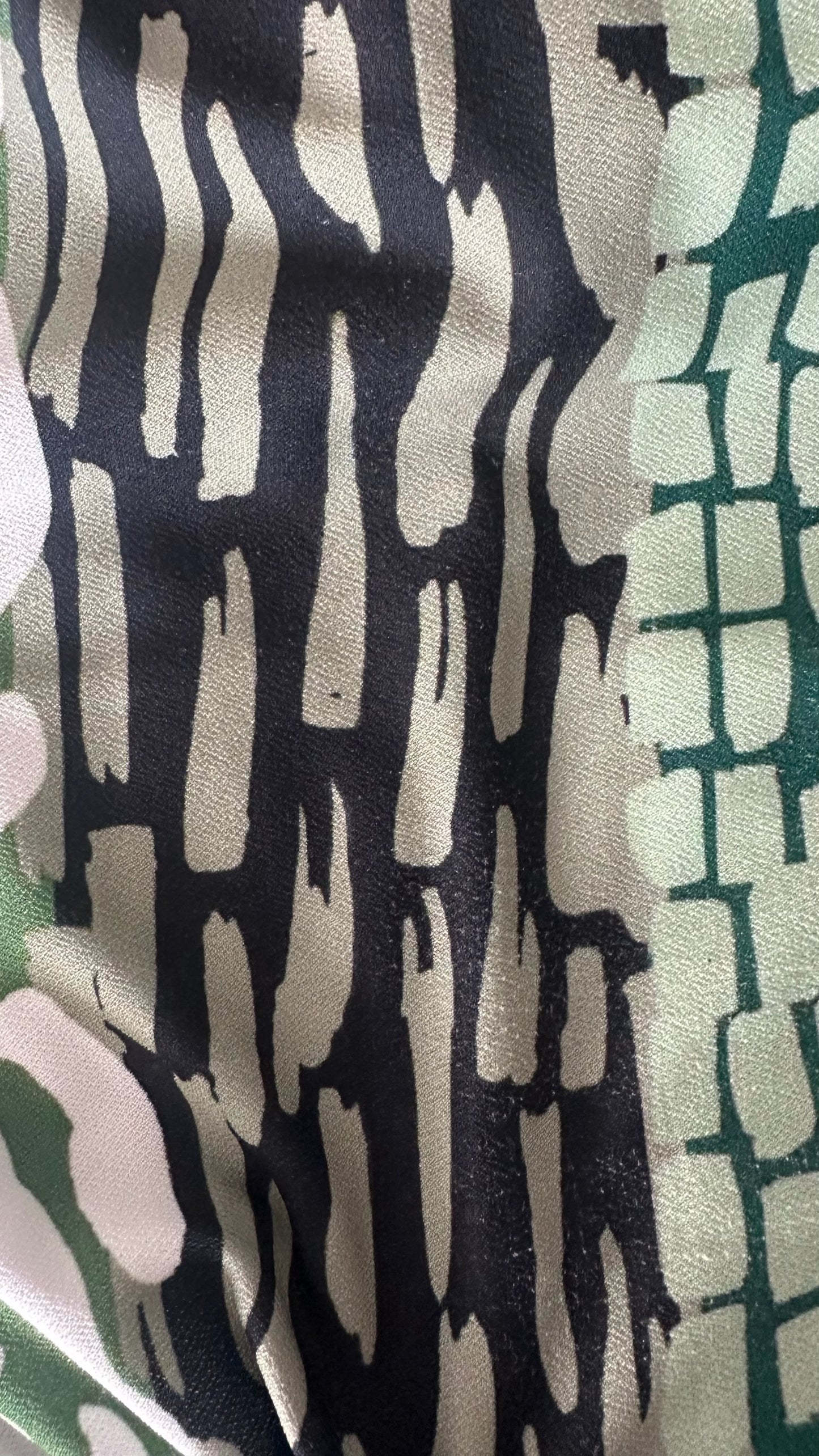 Warehouse green white blue abstract midi dress large UK 12 vgc w25