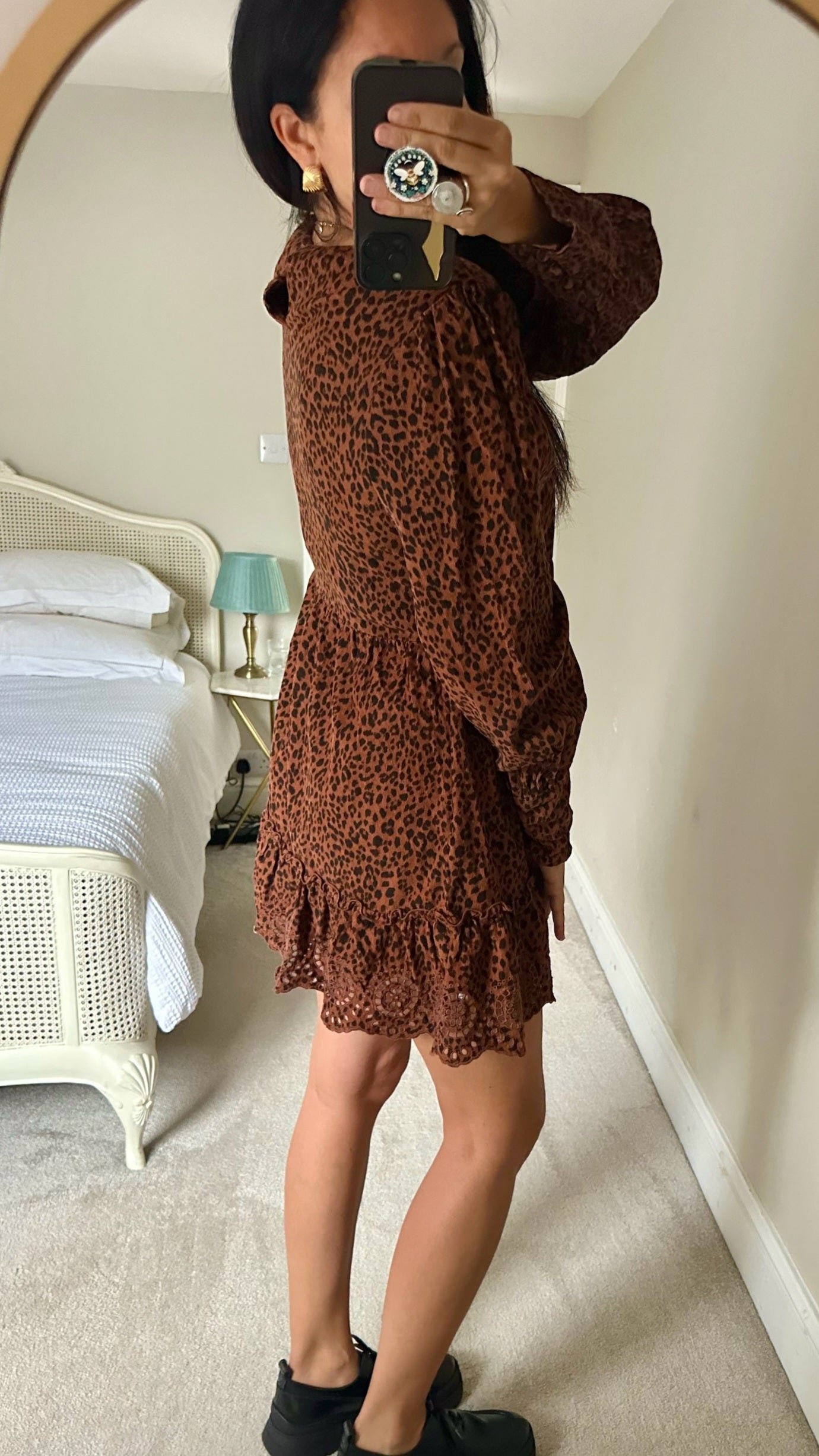 Nobody's child leopard animal cord cut out lace casual dress large UK 12 vgc w25