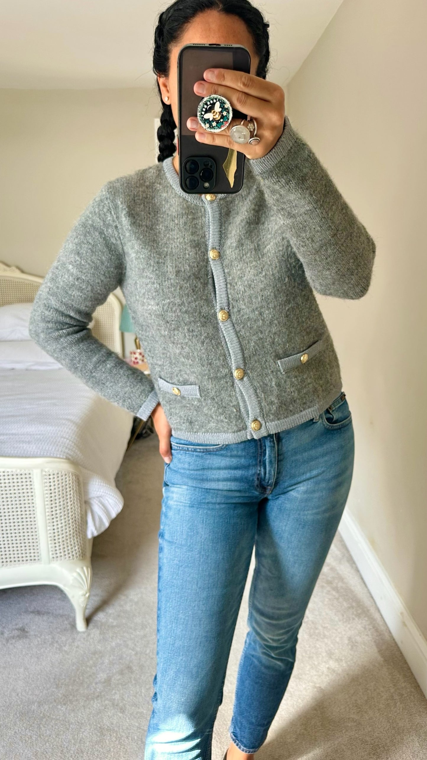Albaray gray alpaca wool blend cardigan small UK 8-10 vgc w25