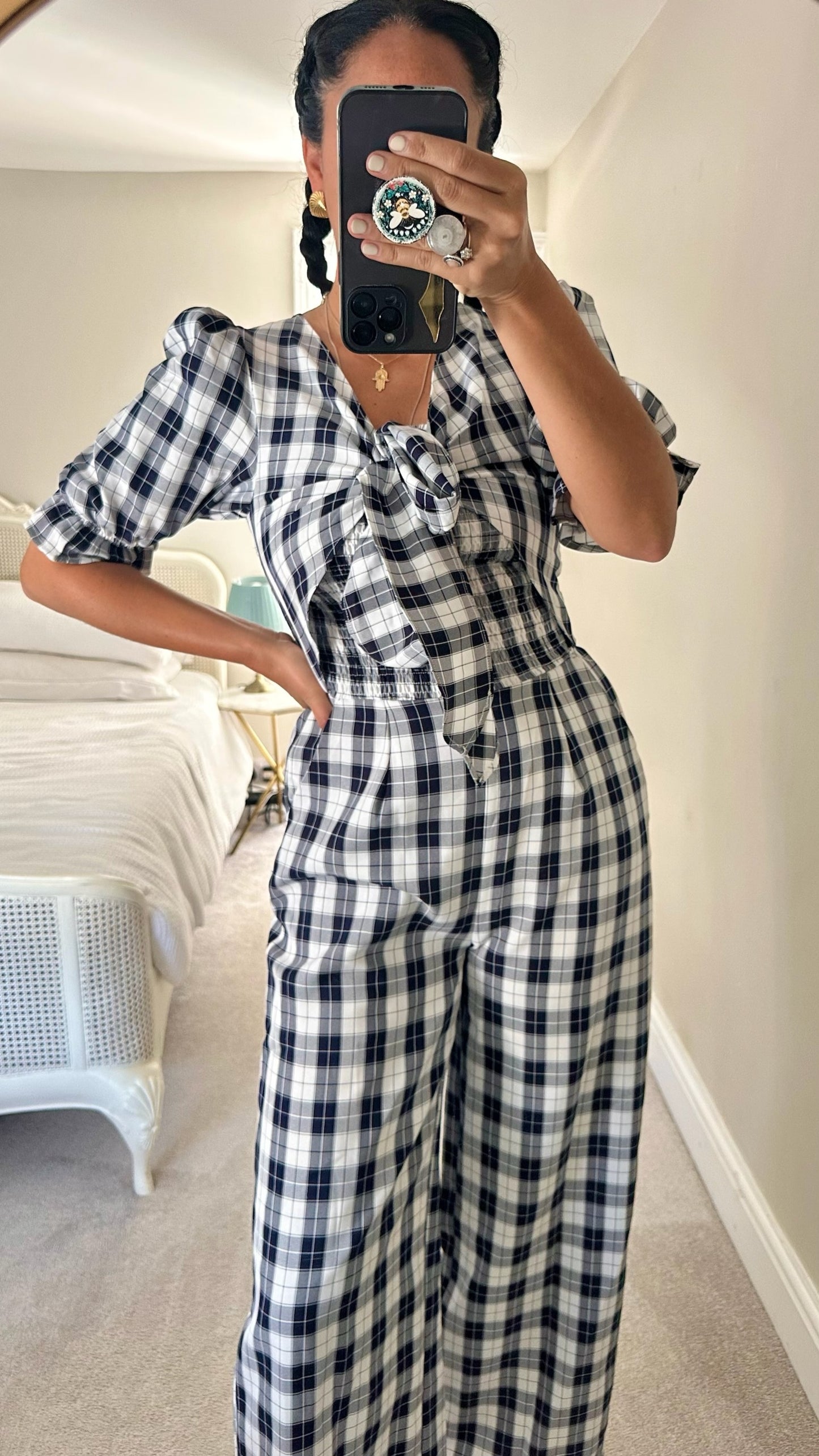 Somerset by Alice Temperley navy blue and white gingham check jumpsuit playsuit small medium UK 8-10 vgc