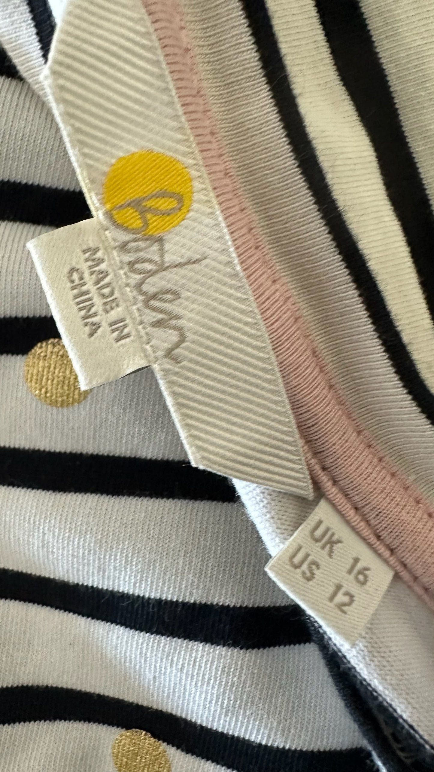 Boden black white polka dot gold stripe t-shirt top large UK 14-16 vgc w25