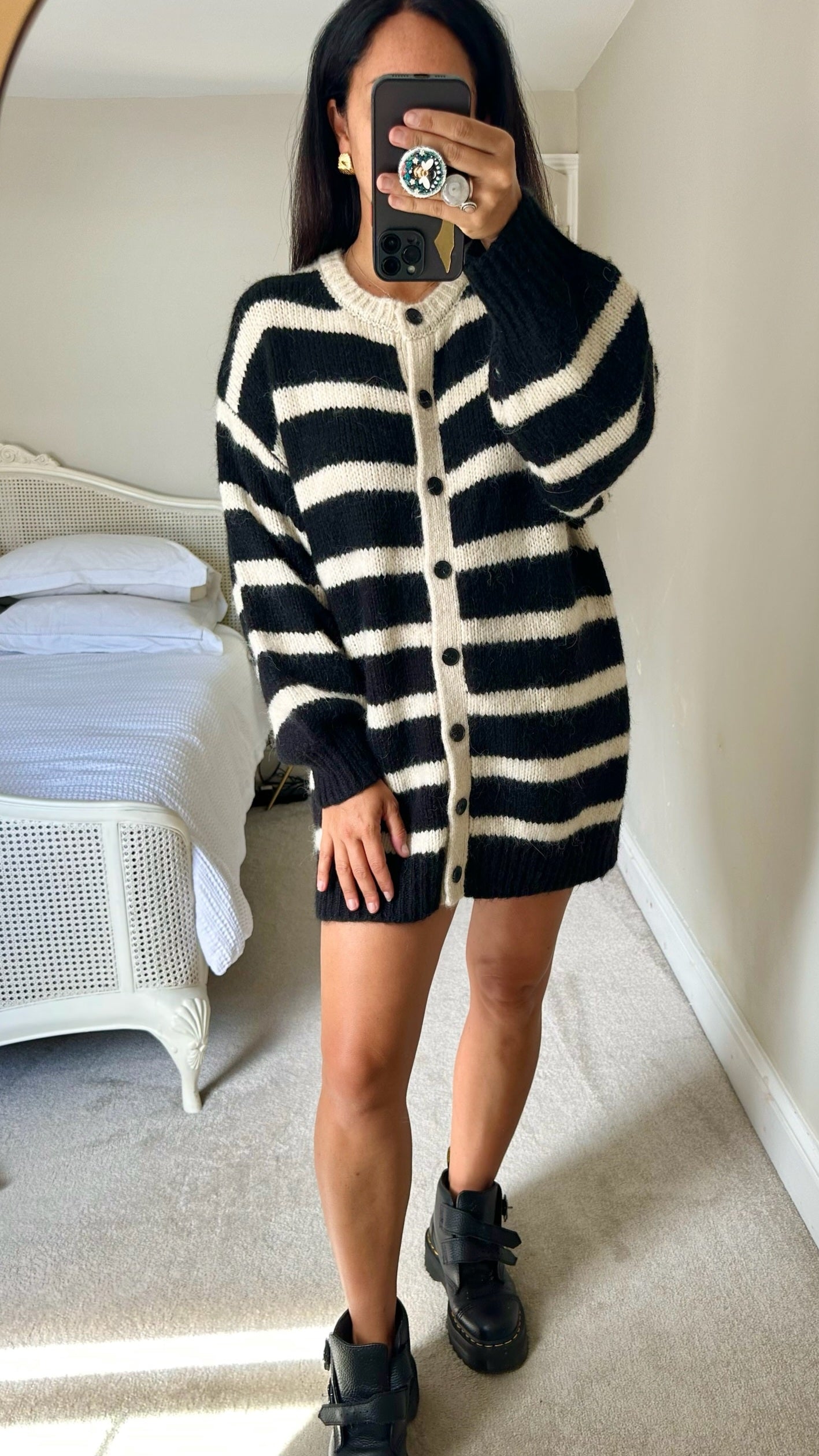 Zara black cream alpaca wool blend knitted cardigan dress medium UK 10-12 vgc w25