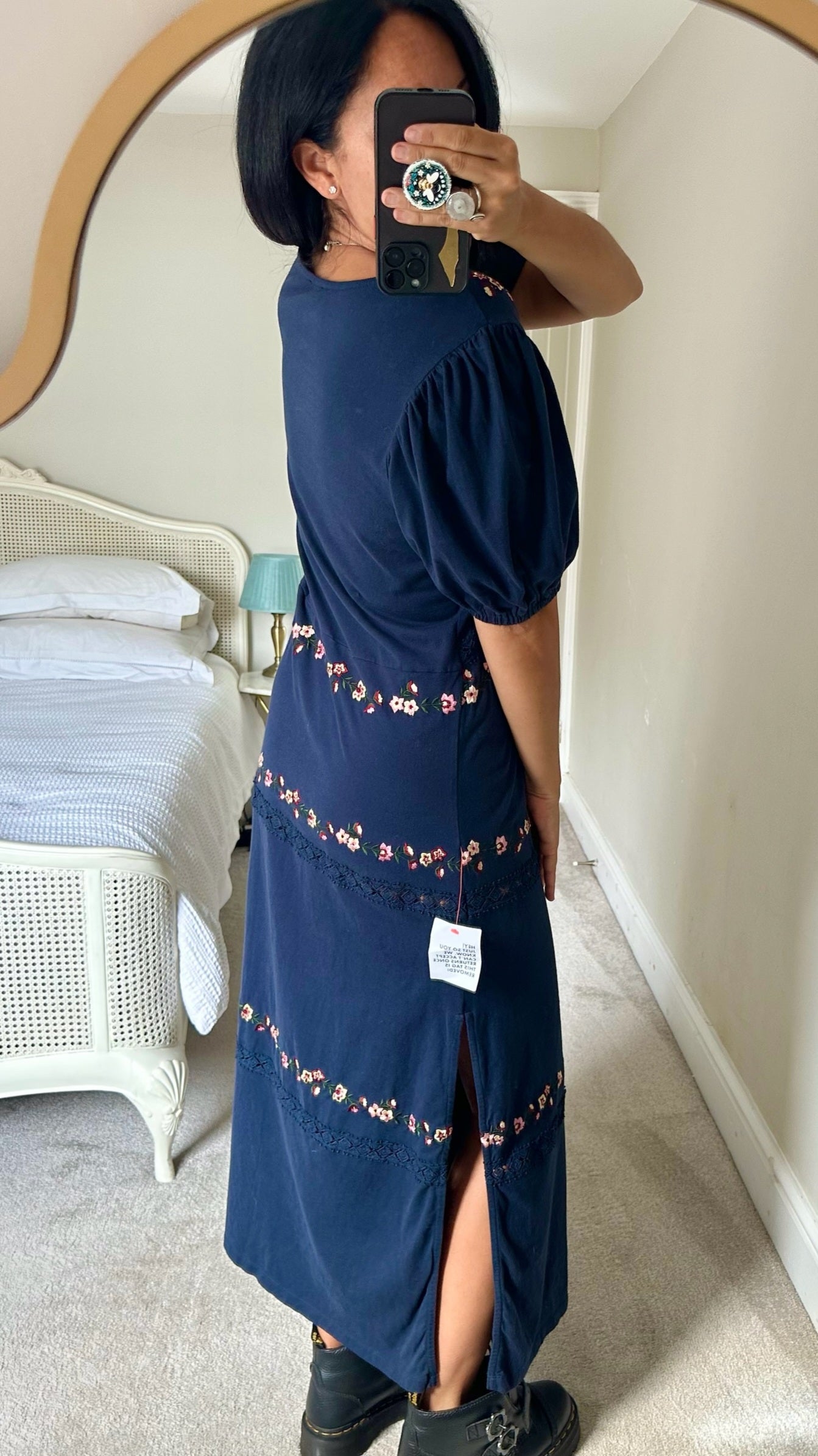 ASOS navy blue prairie midi long dress extra large UK 14 vgc w25