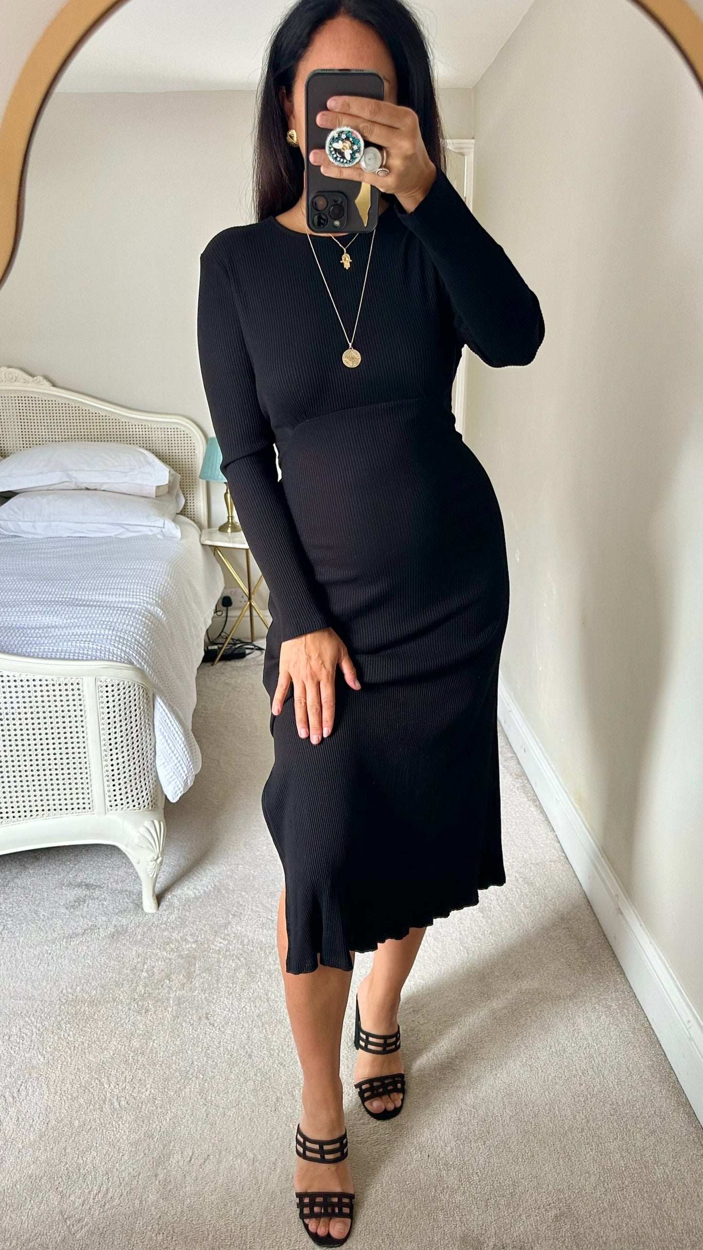 Nobody's child black ribbed autumn midi dress extra large UK 14 vgc w25