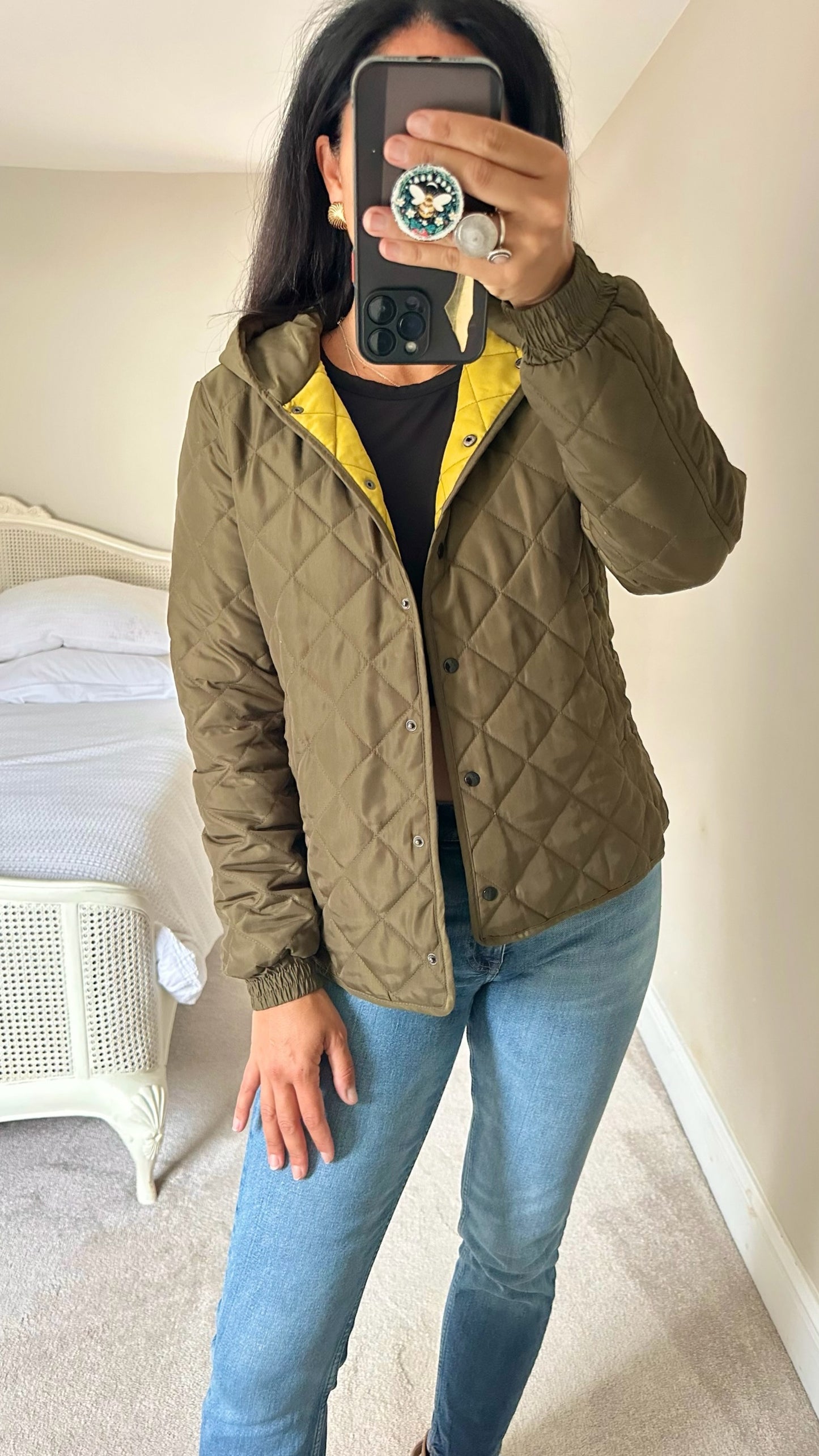 Zara olive green khaki quilted coat jacket medium UK 10 vgc w25