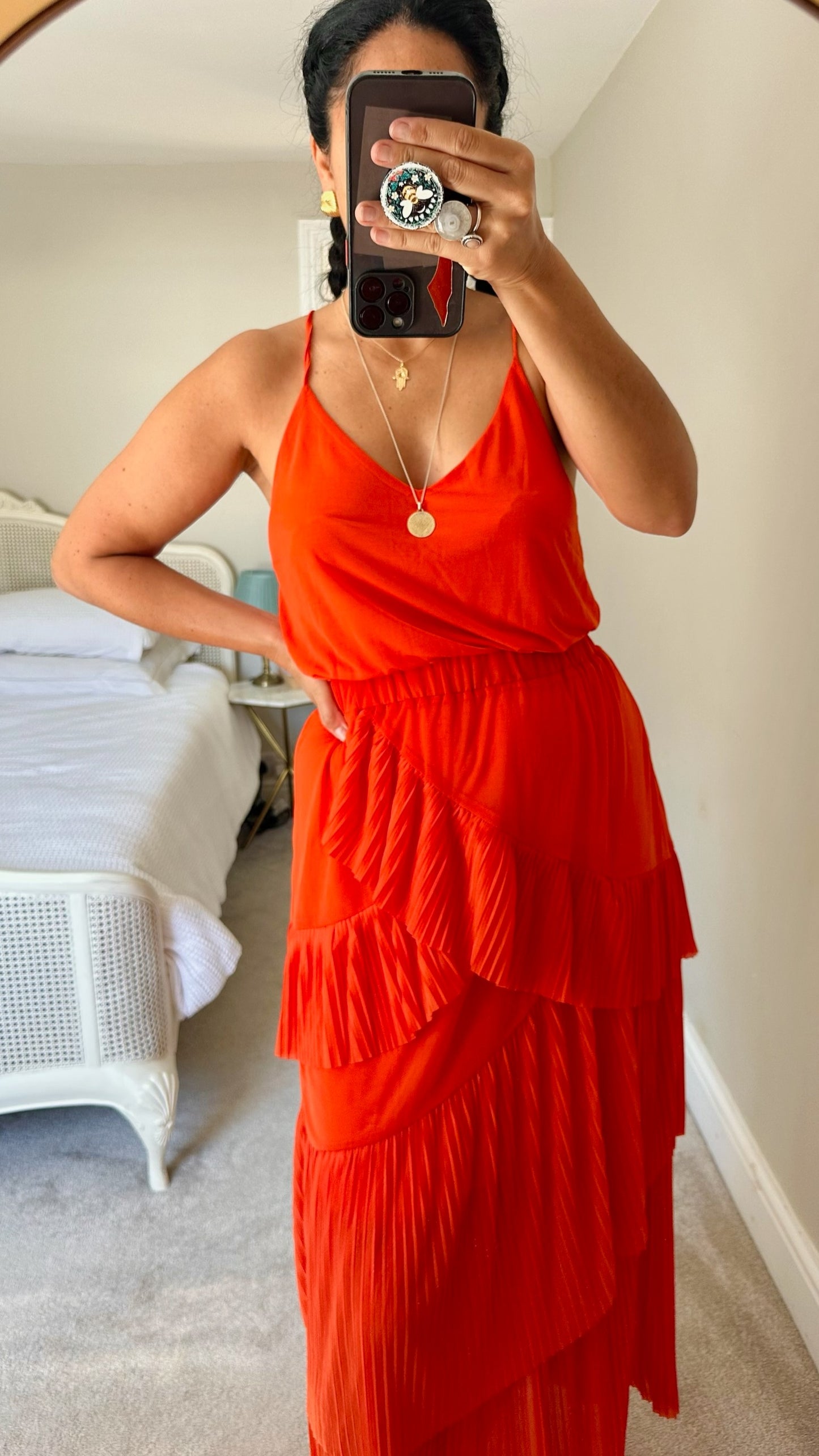 Gestuz orange tiered strappy wedding guest dress medium UK 10-12 vgc