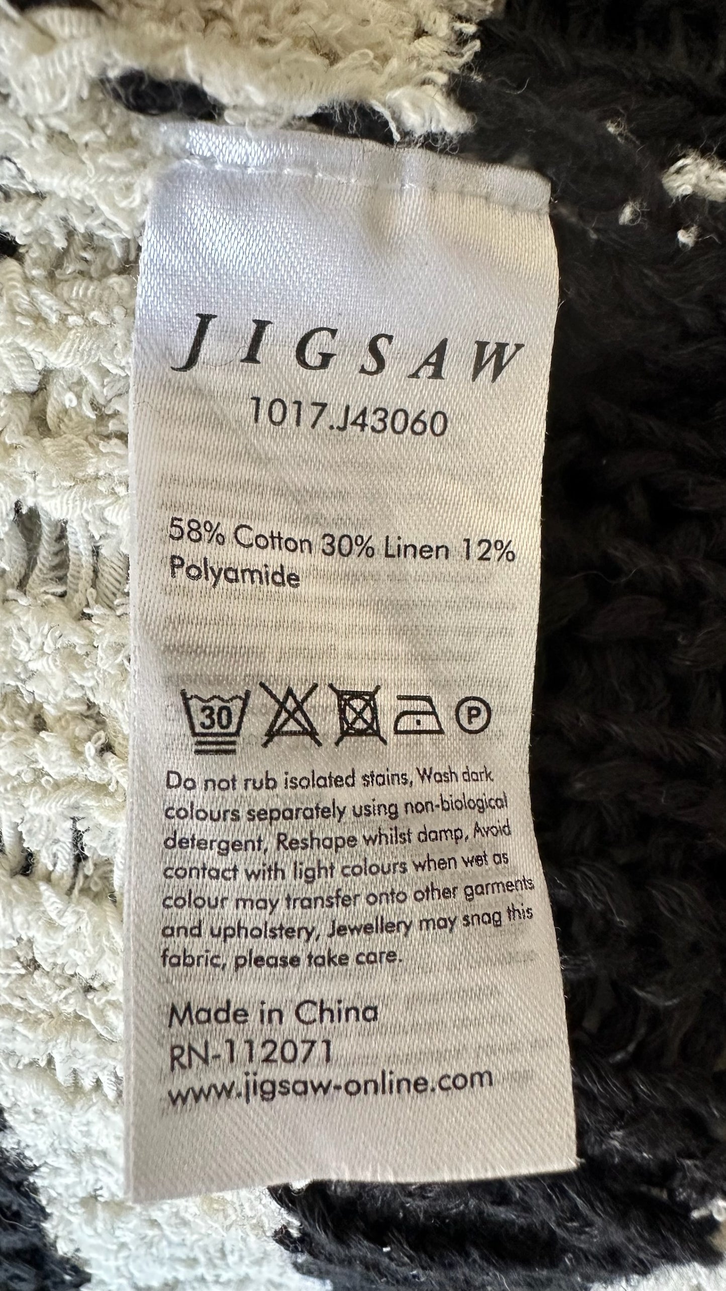 Jigsaw linen blend lightweight black cream jumper large UK 12 vgc w25