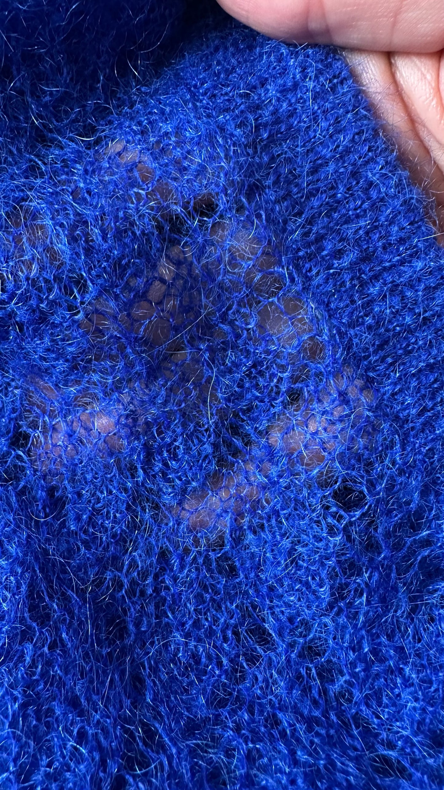 & other stories cobalt kingfisher blue crochet knitted mohair blend long line jumper extra small UK 6-8 vgc w25
