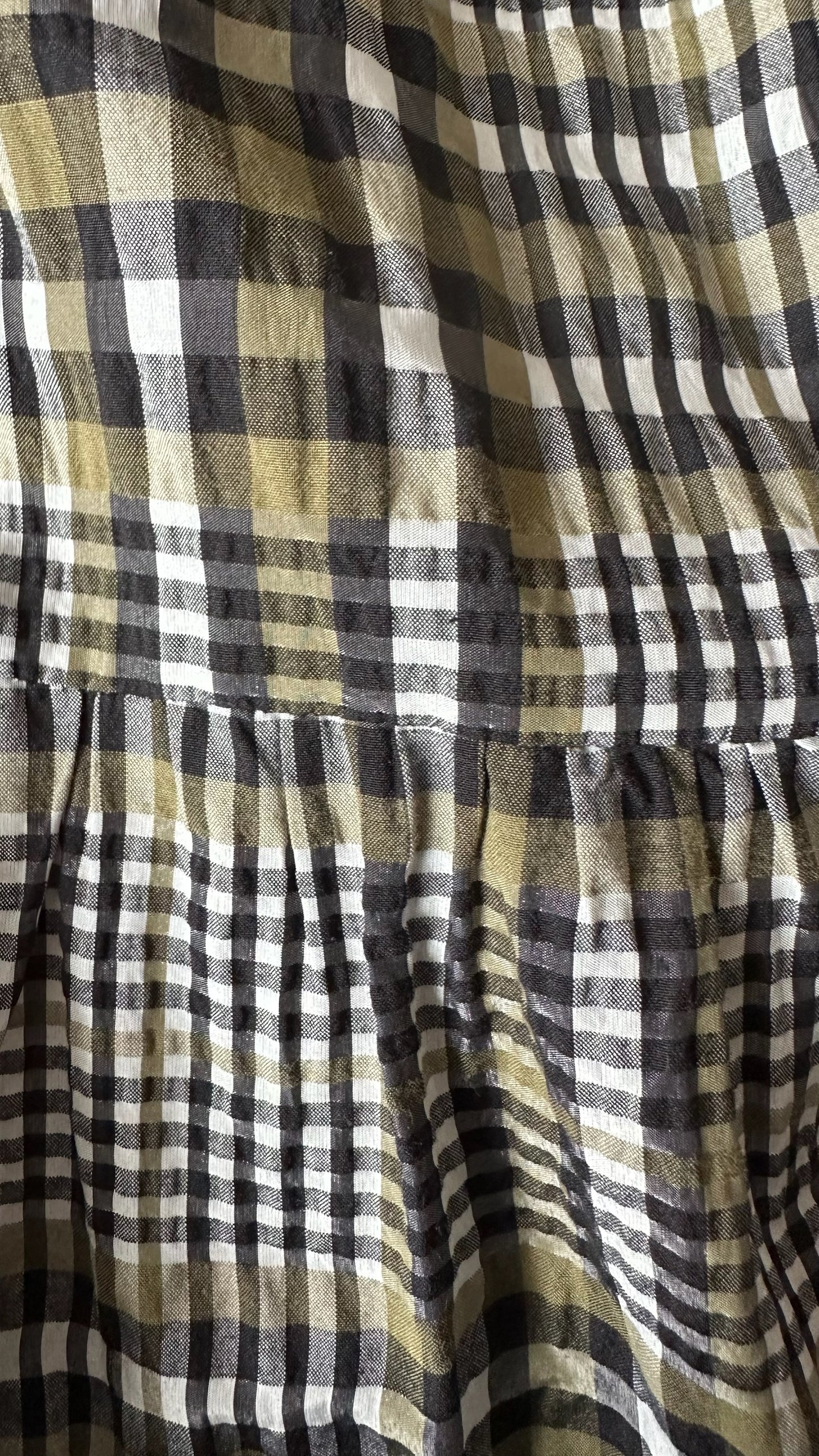 Warehouse green black khaki gingham check tiered mini dress medium UK 10 vgc w25