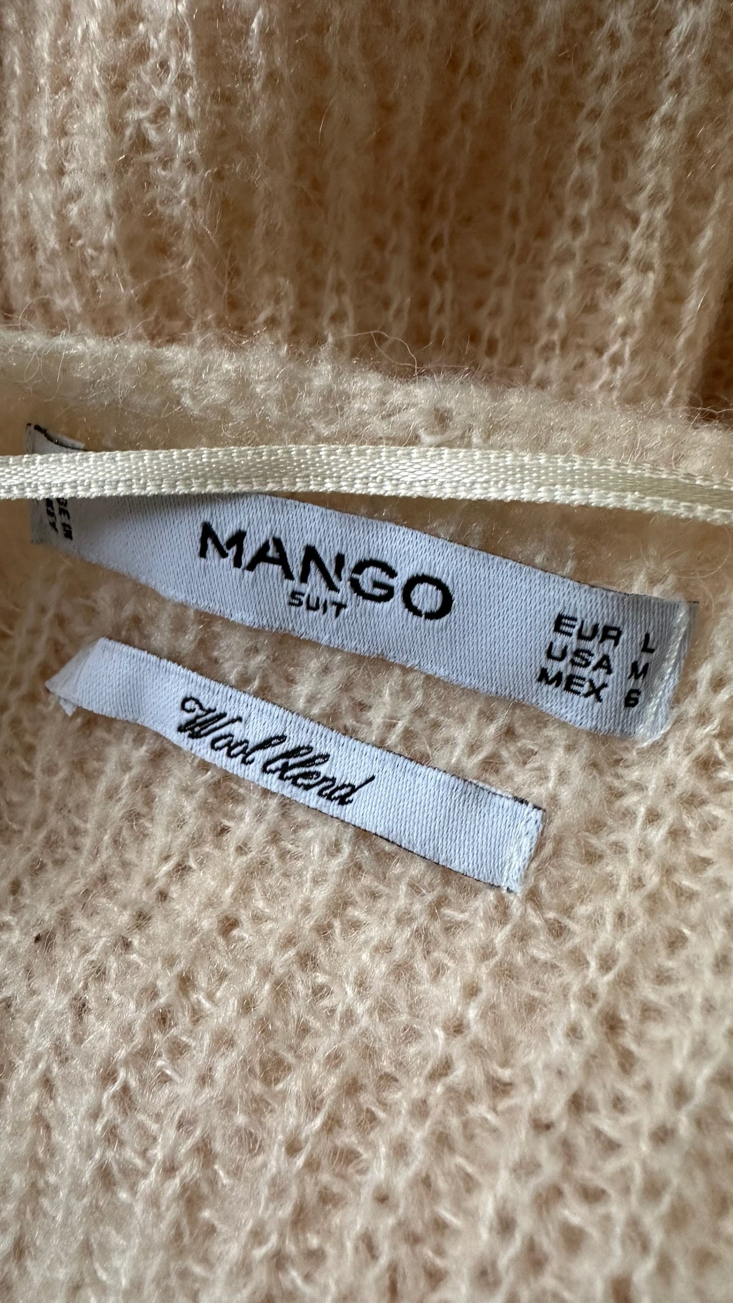Mango mohair wool blend peach rose lace knitted jumper large UK 12 vgc w25