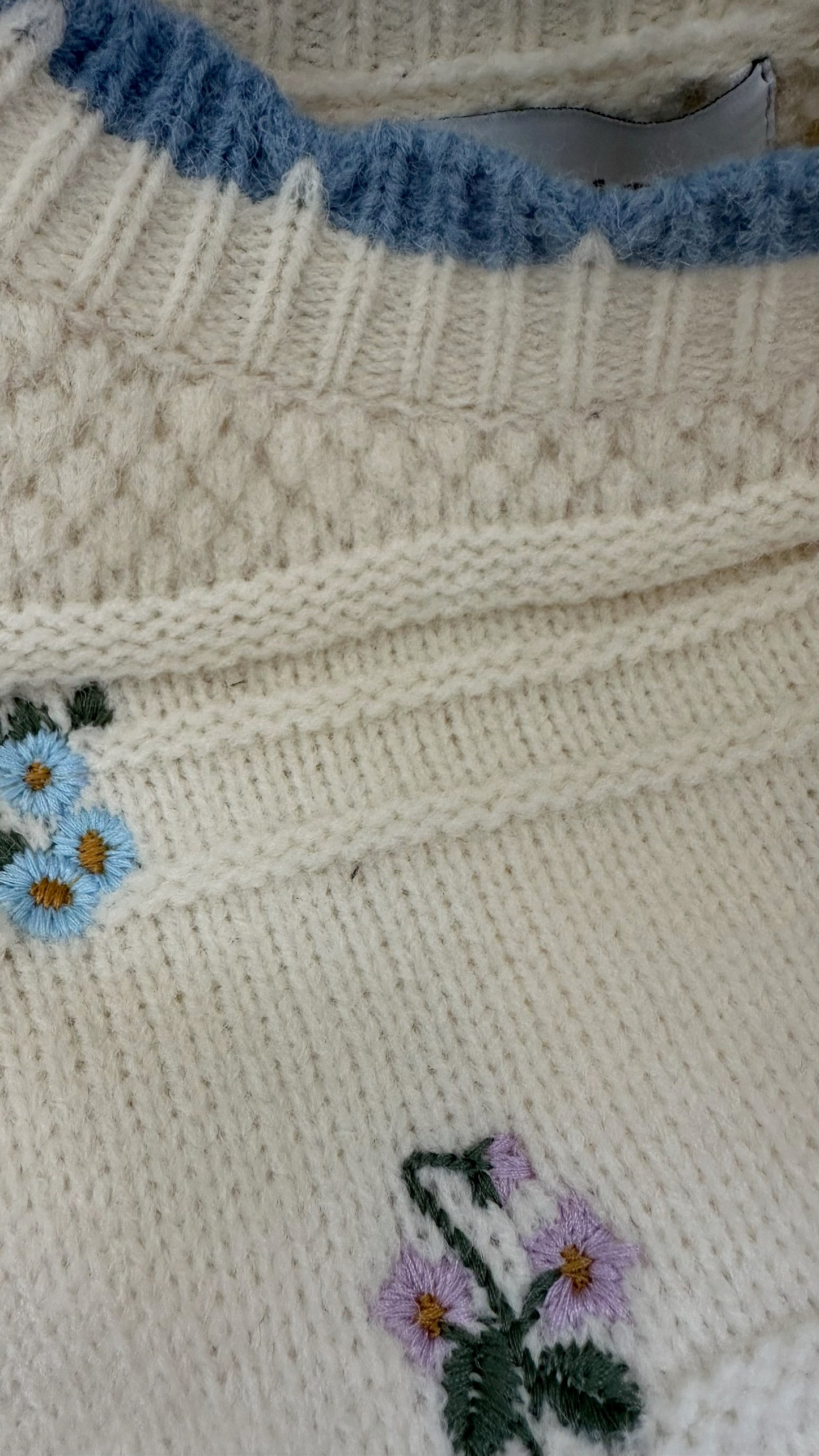 FRNCH cream blue vintage look knitted jumper medium UK 10 bnwt w25