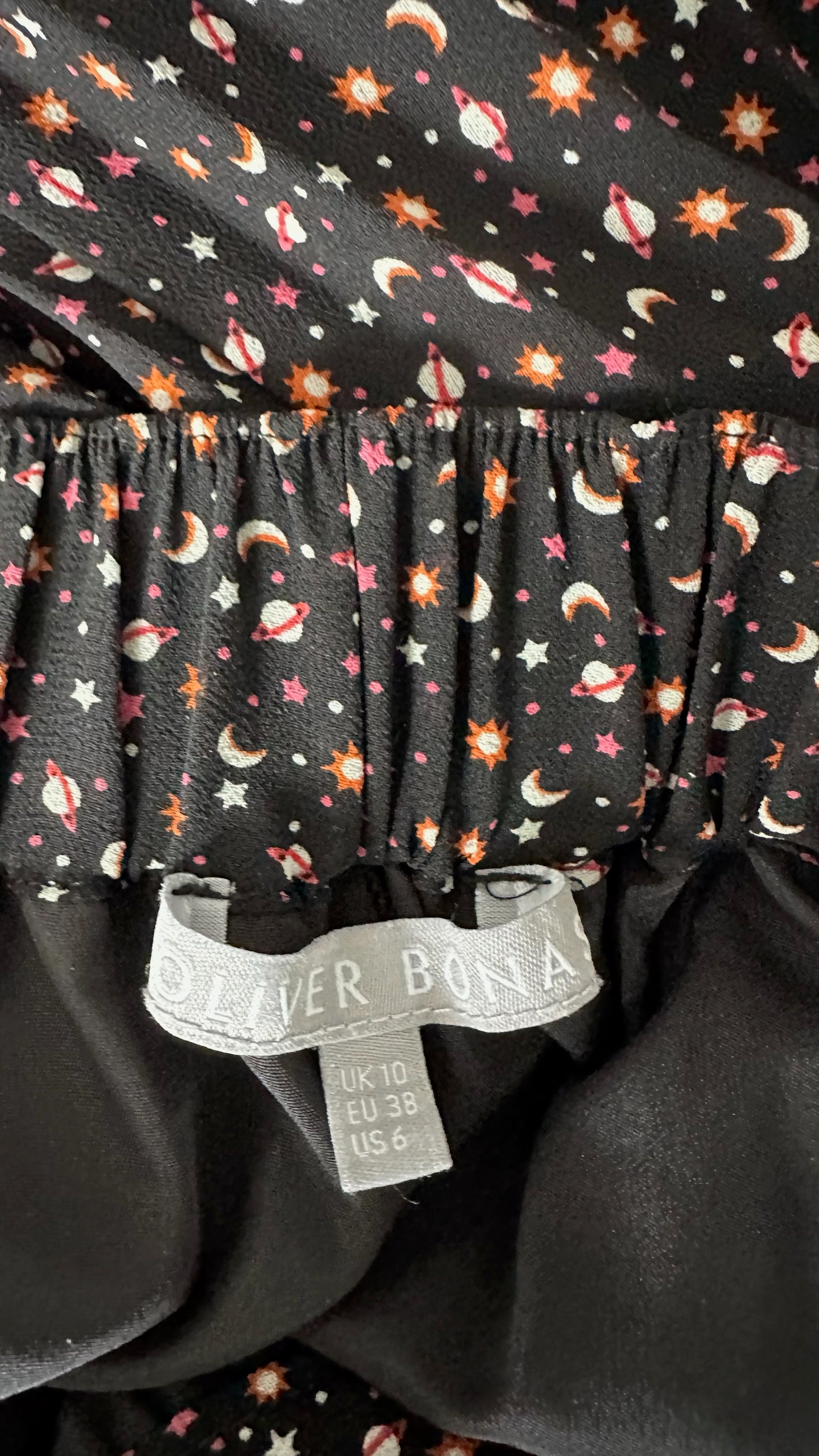 Oliver bonas celestial print planets moon stars pleated midi skirt medium UK 10-12 vgc w25