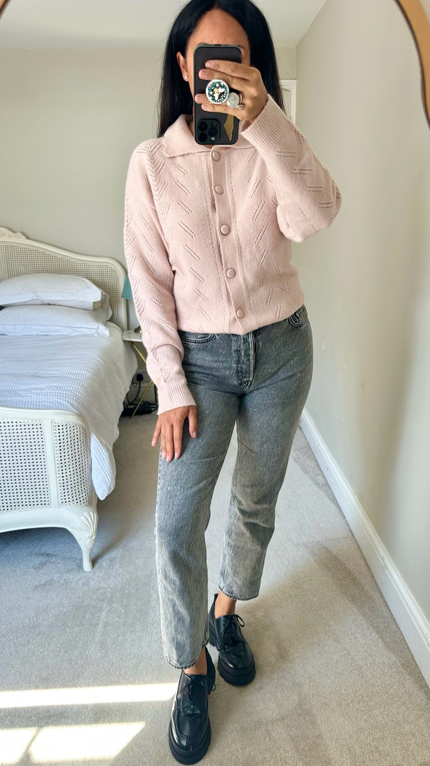 Nobody's child soft pink knitted cardigan large UK 14 vgc w25