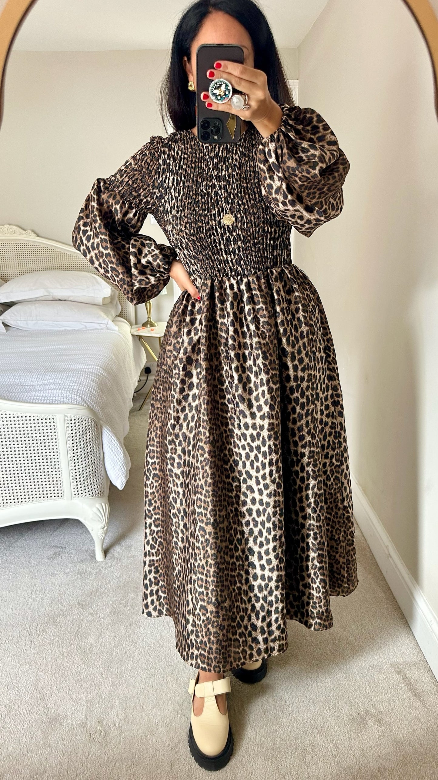 Warehouse black brown leopard animal print maxi event dress medium UK 10 vgc w25