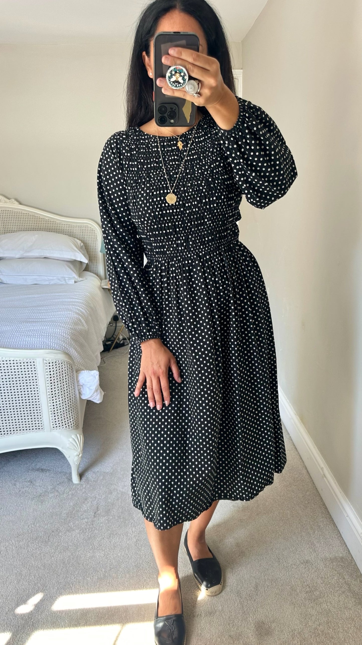Noella copenhagen black white polka dot shirt bust dress small UK 8 vgc w25