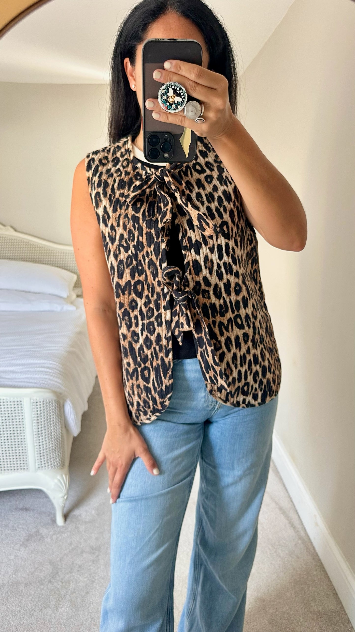 Damson madder leopard print tie front quilted animal waistcoat extra large UK 14 vgc