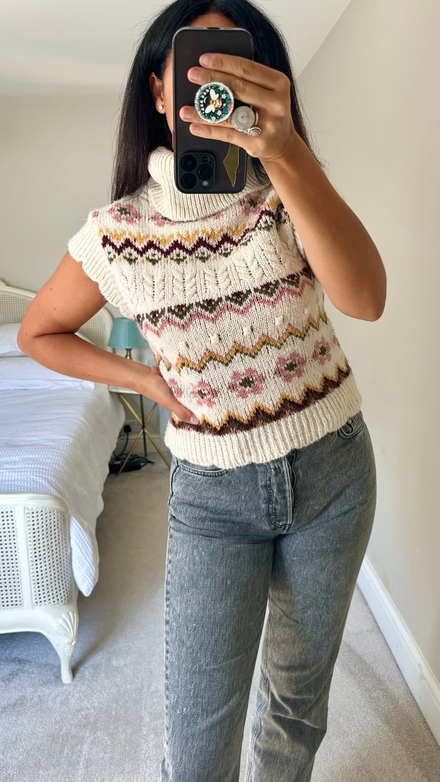 Mango fair isle vintage look roll neck tabard jumper top small UK 8-10 vgc w25