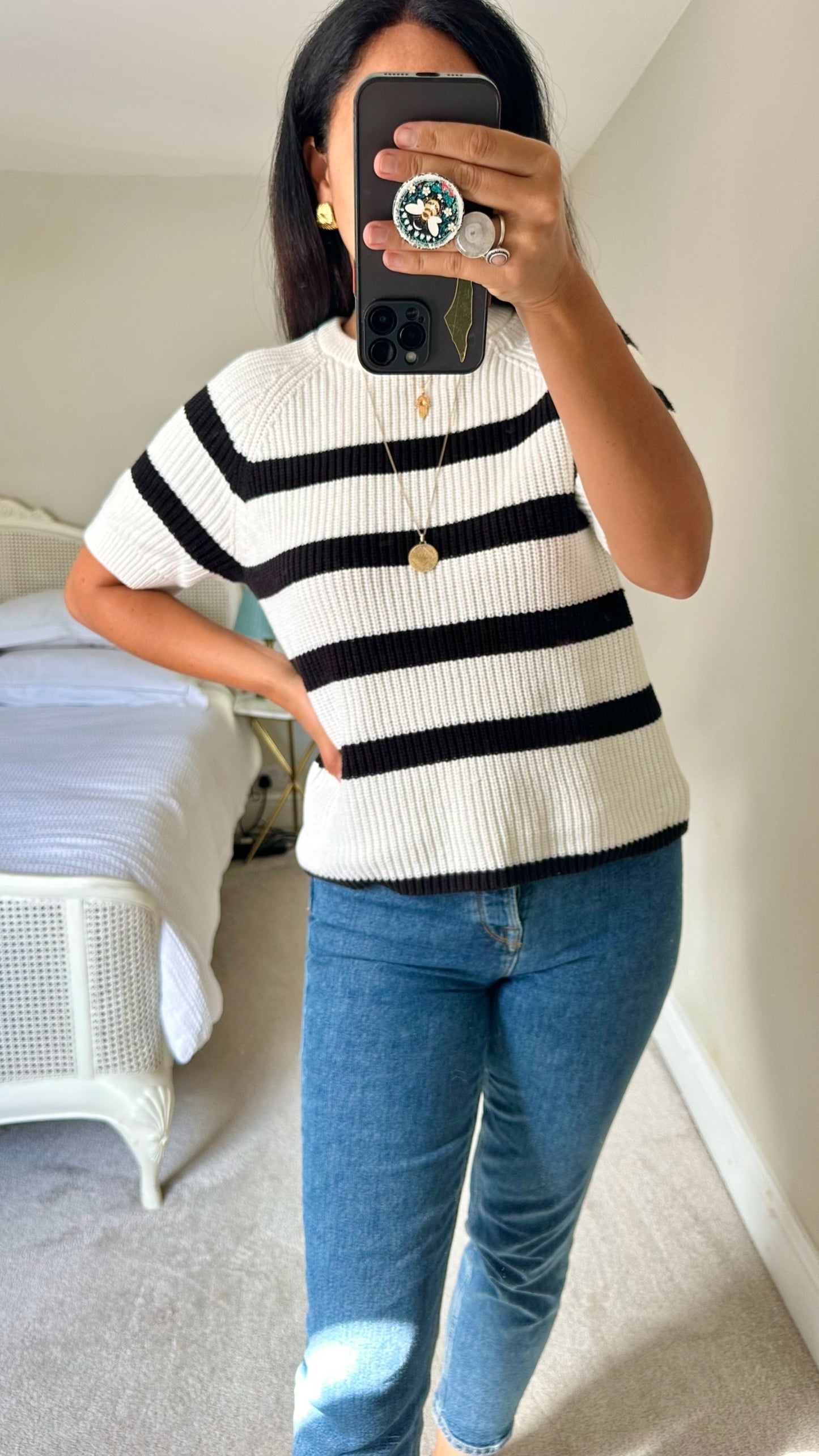 Selected femme @ Anthropologie black white striped knitted top medium UK 10-12 vgc w25