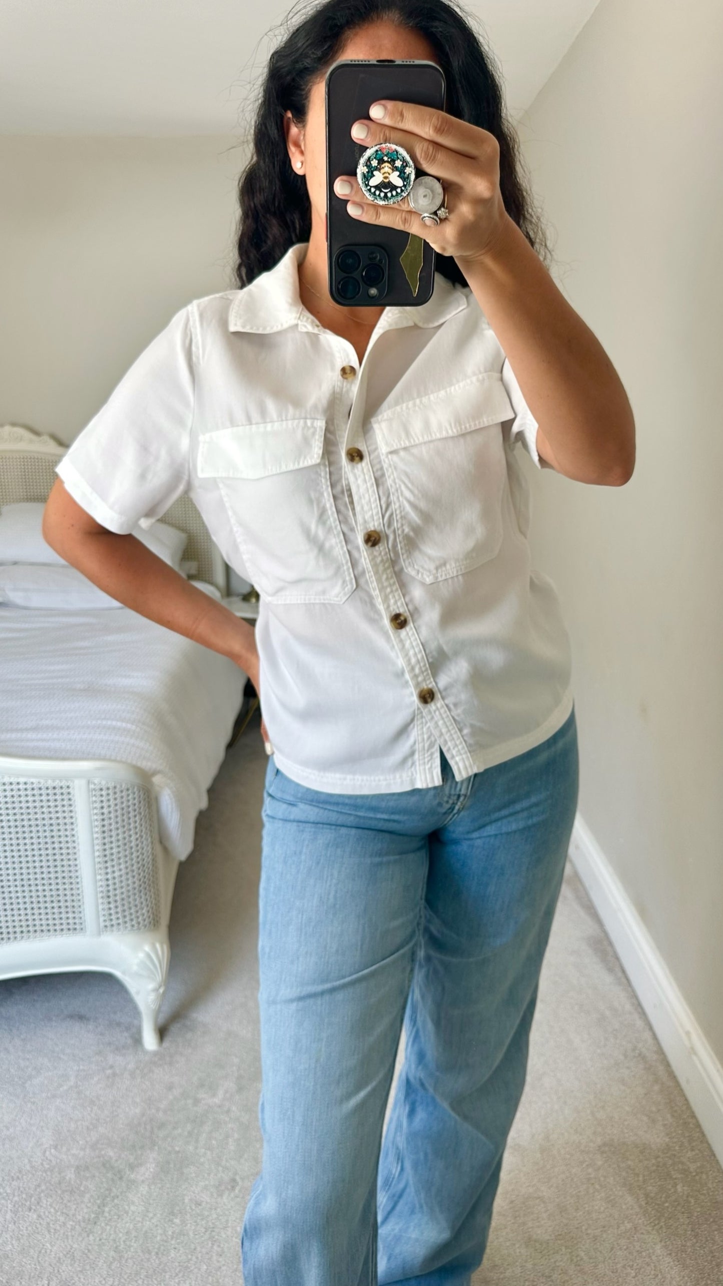 & other stories white utility button up shirt top large extra large UK 12-14 vgc