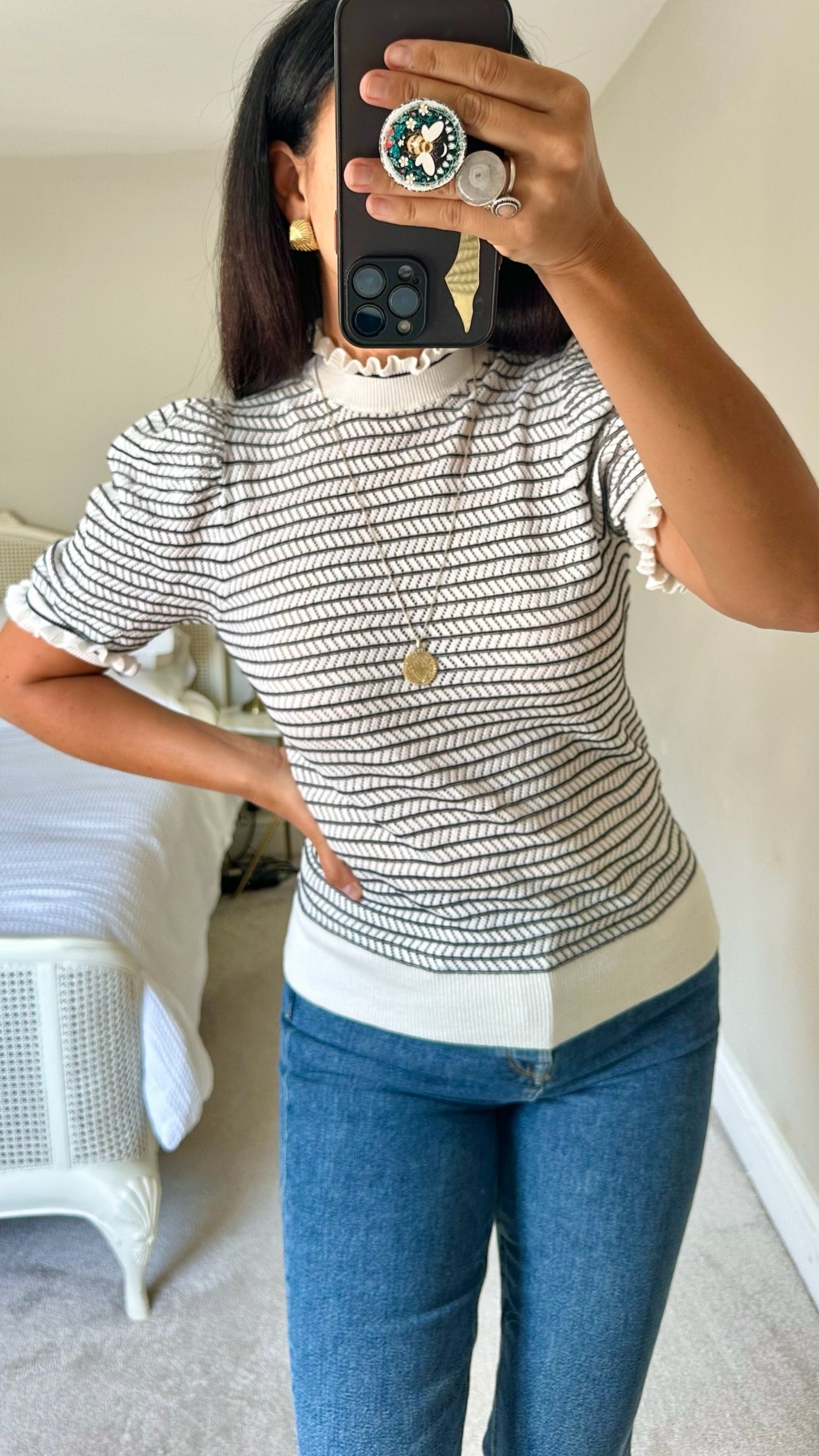 Soaked in luxury white black stripe knitted jumper top small UK 8-10 vgc w25