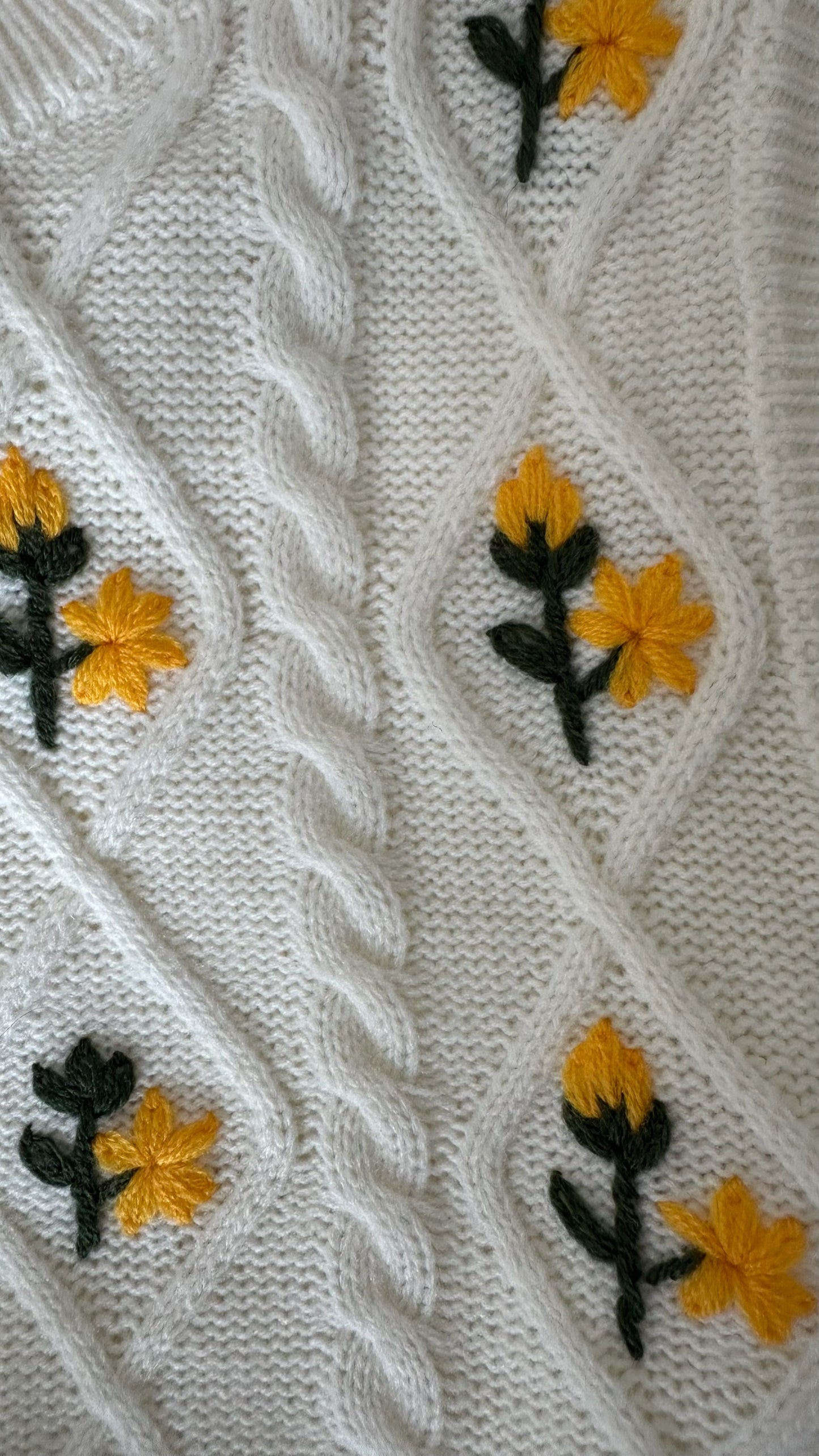 Warehouse cream yellow floral cable knit tabard vest large UK 12 vgc w25