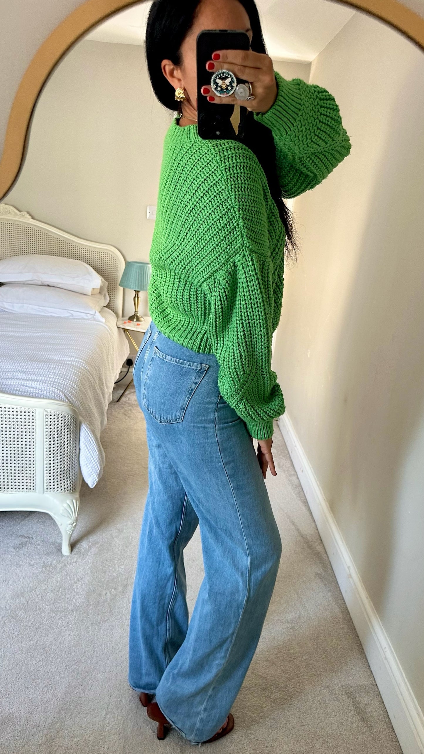 Topshop pea green chunky knit jumper small UK 8-10 vgc w25