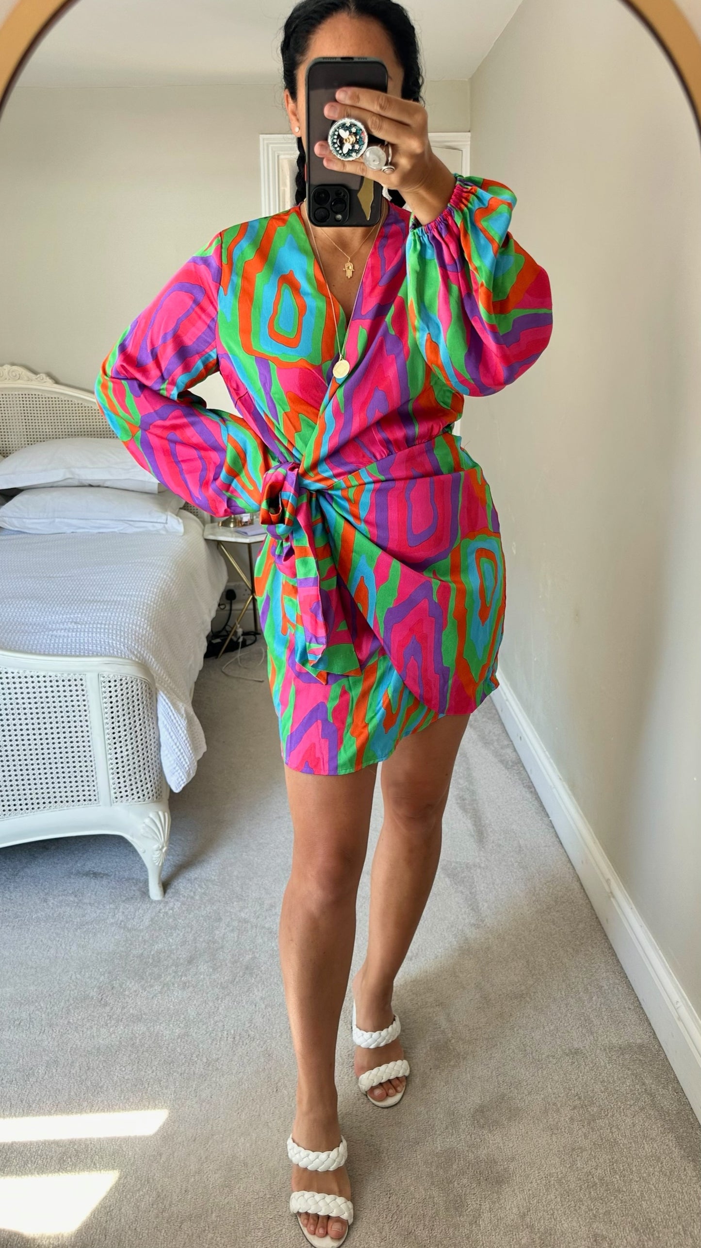 Never fully dressed multi colour event wrap dress large UK 12 vgc