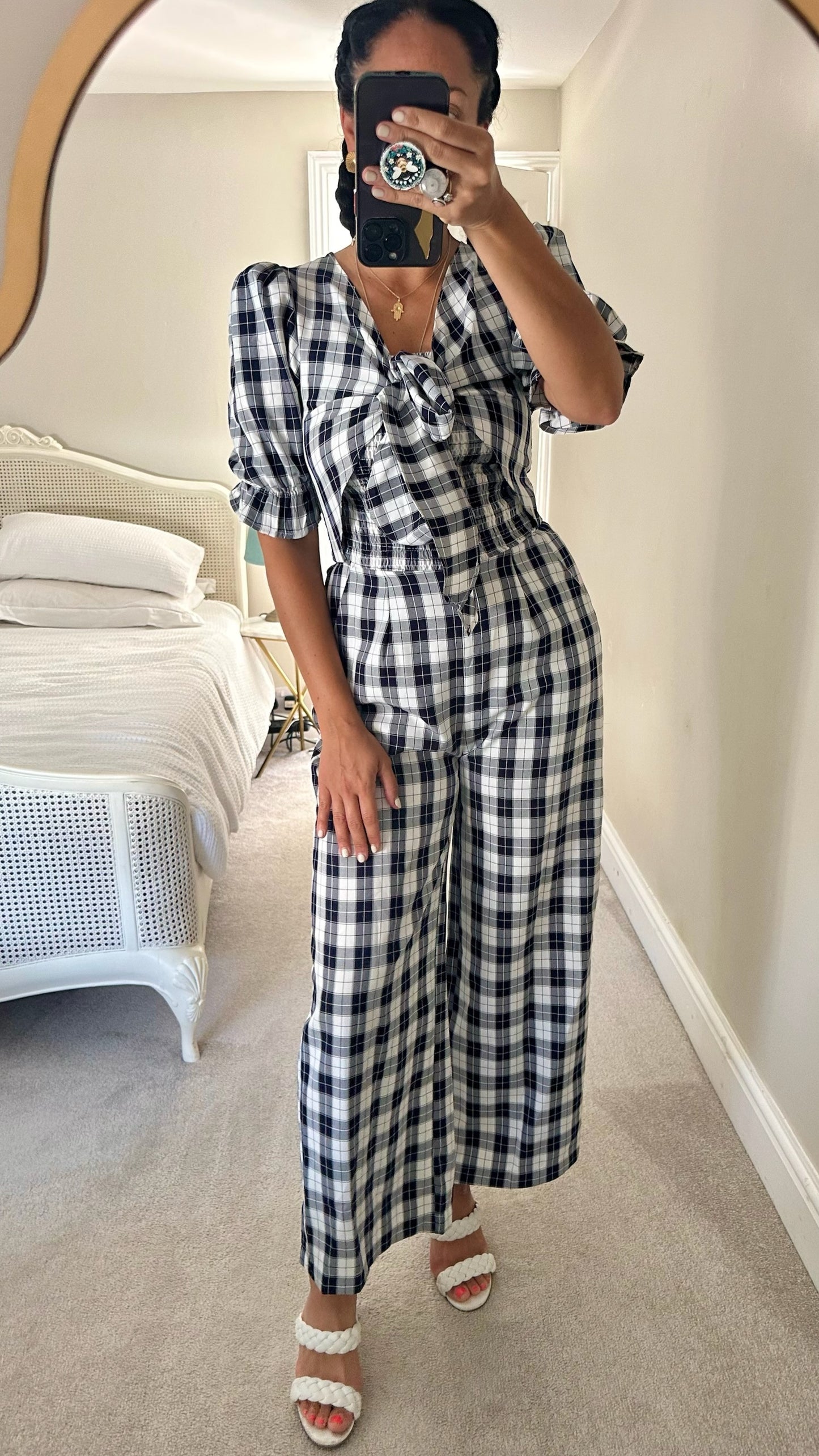 Somerset by Alice Temperley navy blue and white gingham check jumpsuit playsuit small medium UK 8-10 vgc
