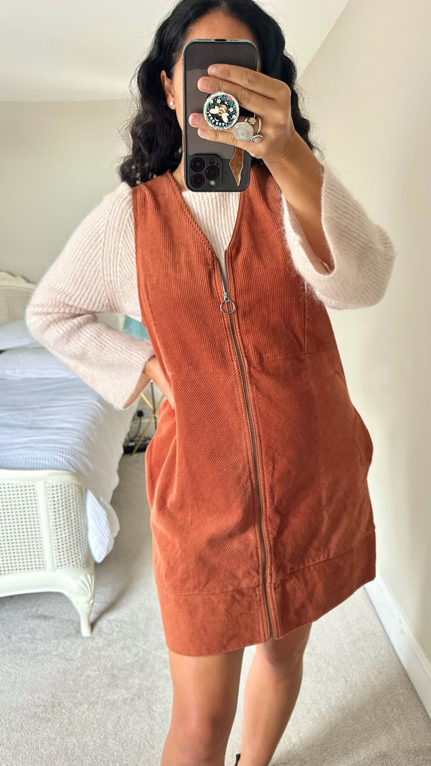 Oliver bonas burnt orange corduroy zip up mini dress extra large UK 14 vgc w25