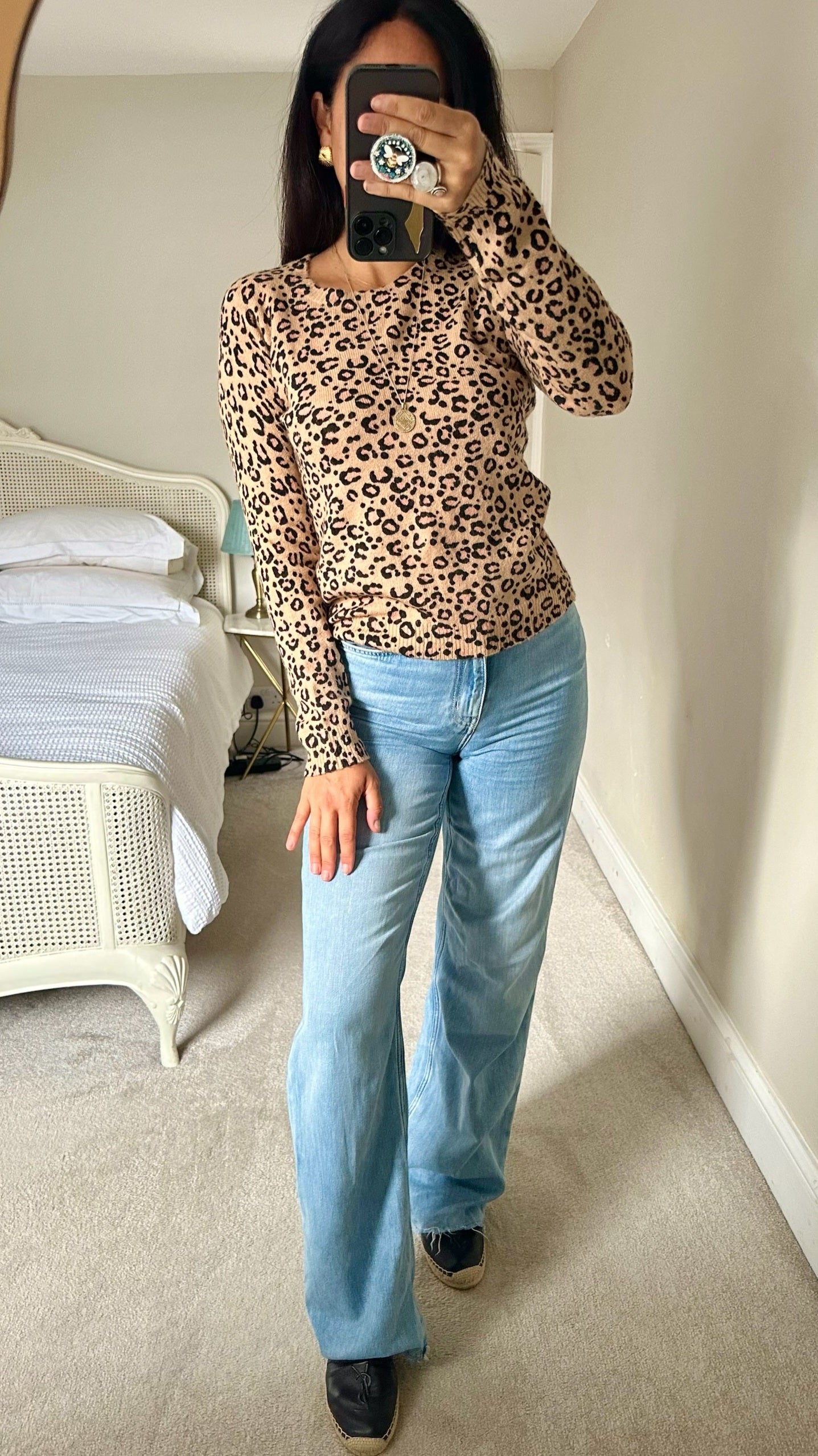 Oliver bonas beige black animal print leopard knitted jumper medium UK 10 vgc w25