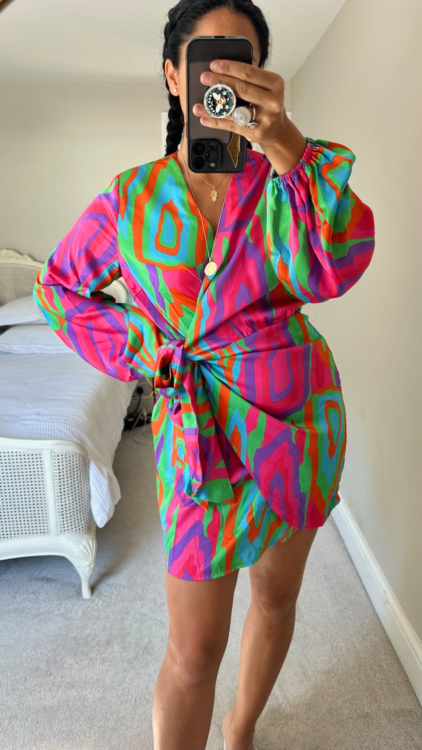 Never fully dressed multi colour event wrap dress large UK 12 vgc