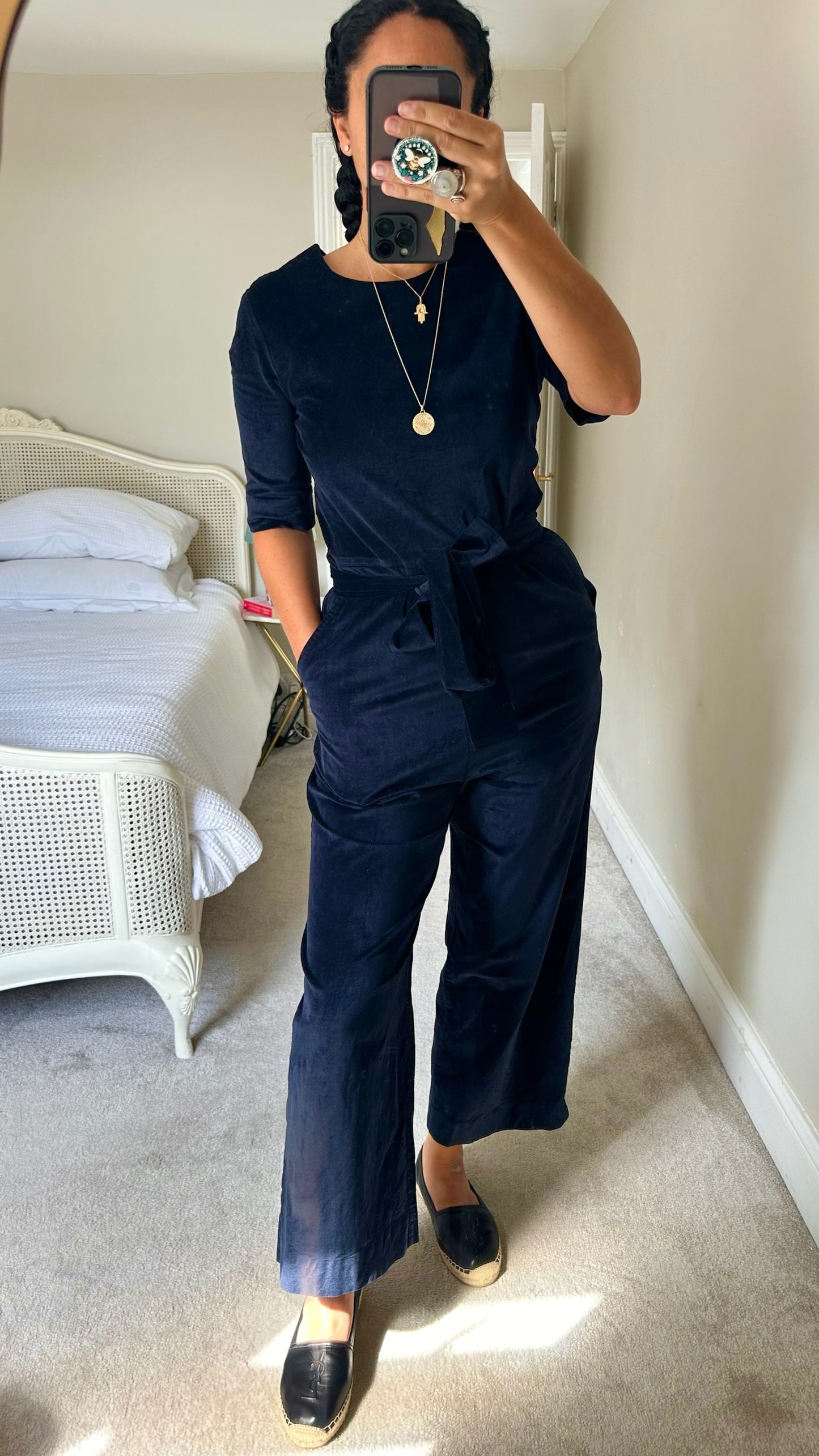 COS navy blue velvet jumpsuit boiler suit small UK 8 vgc w25