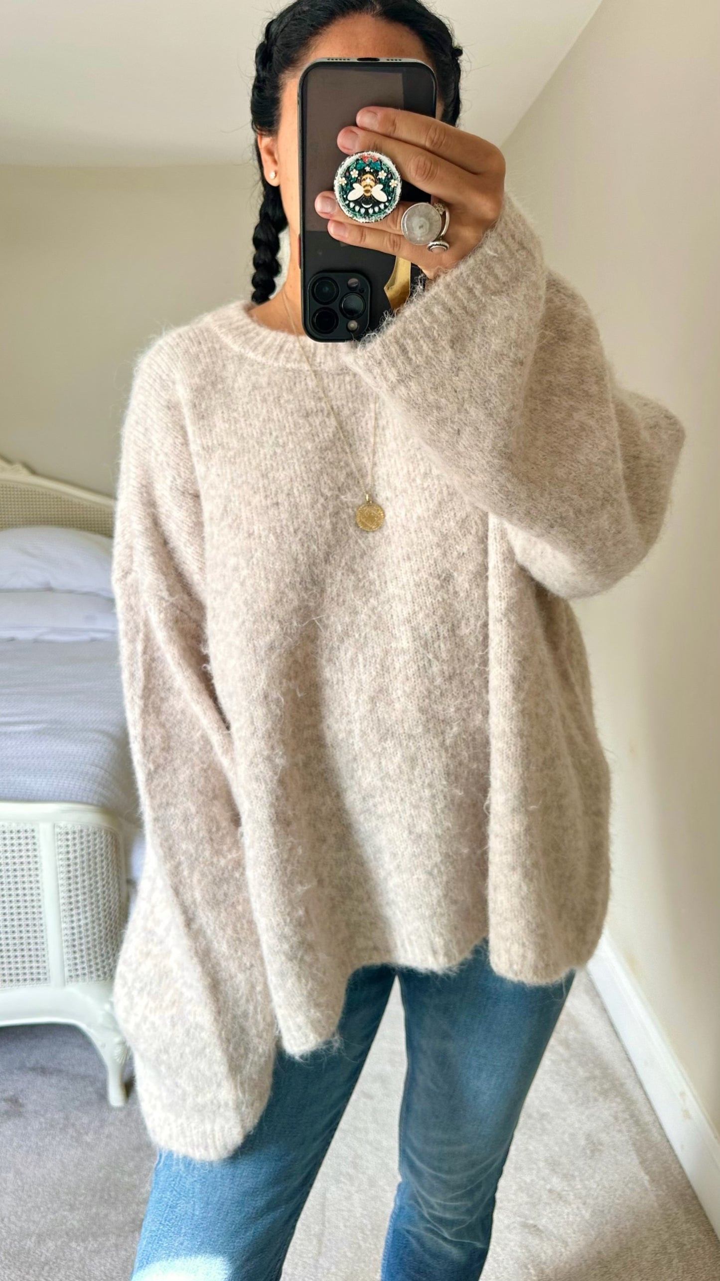 Topshop cream oatmeal jumper extra large UK 14 oversized vgc w25
