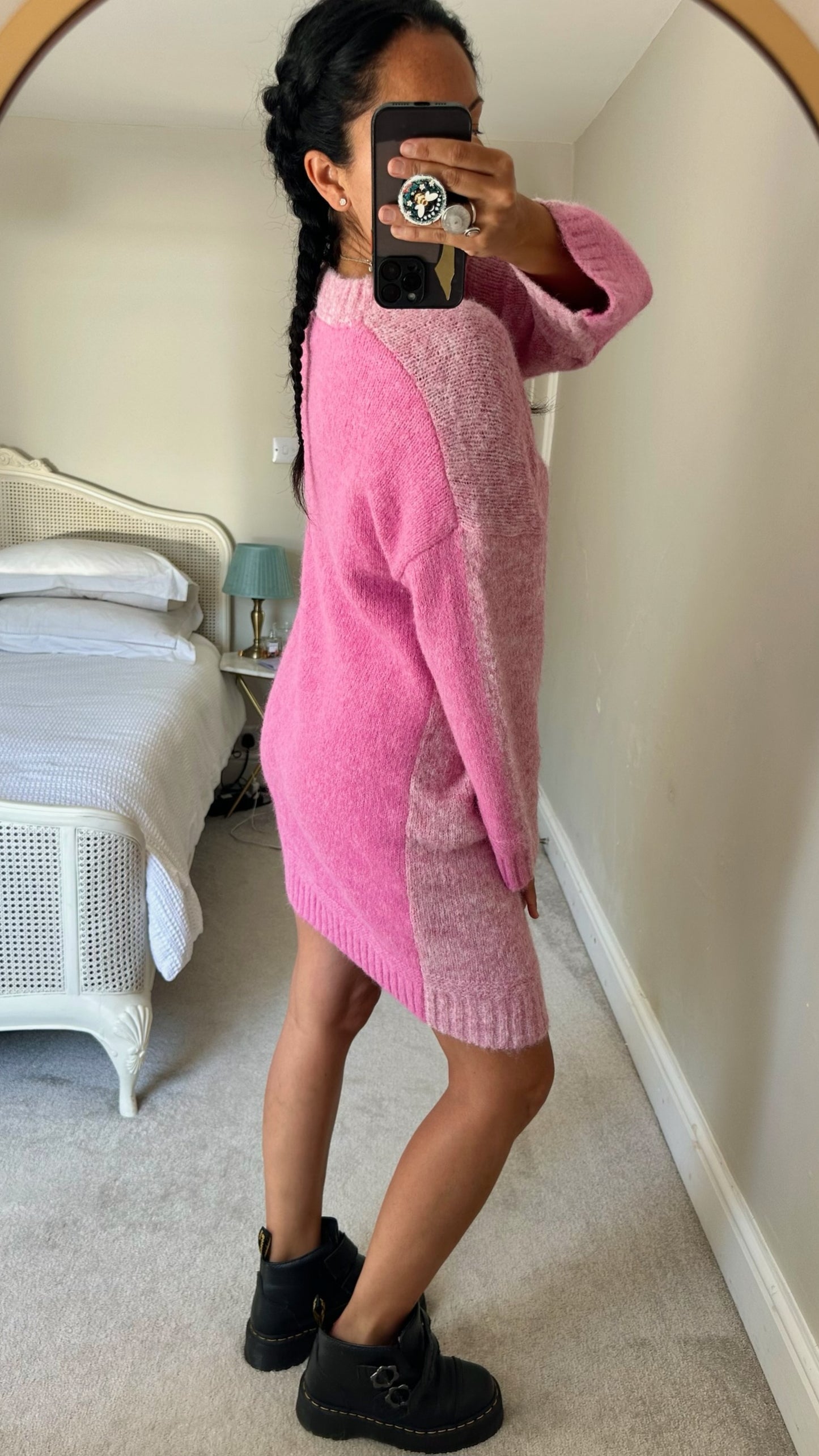 Oliver bonas soft pink rose knitted jumper dress wool blend large UK 12-14 vgc w25
