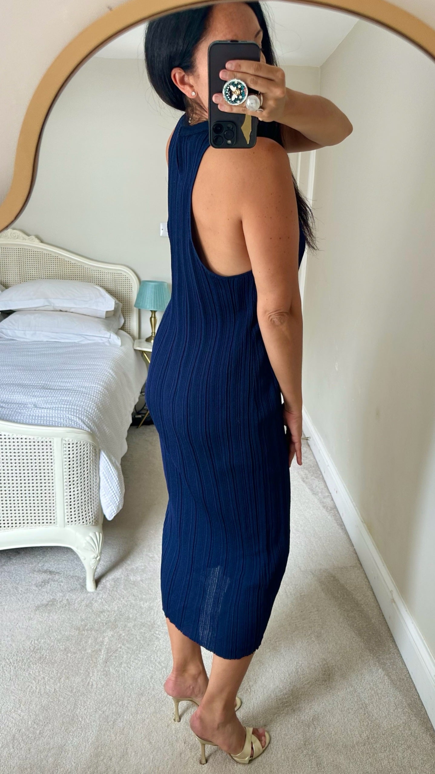 COS navy blue ribbed knitted maxi event dress large UK 12 vgc w25