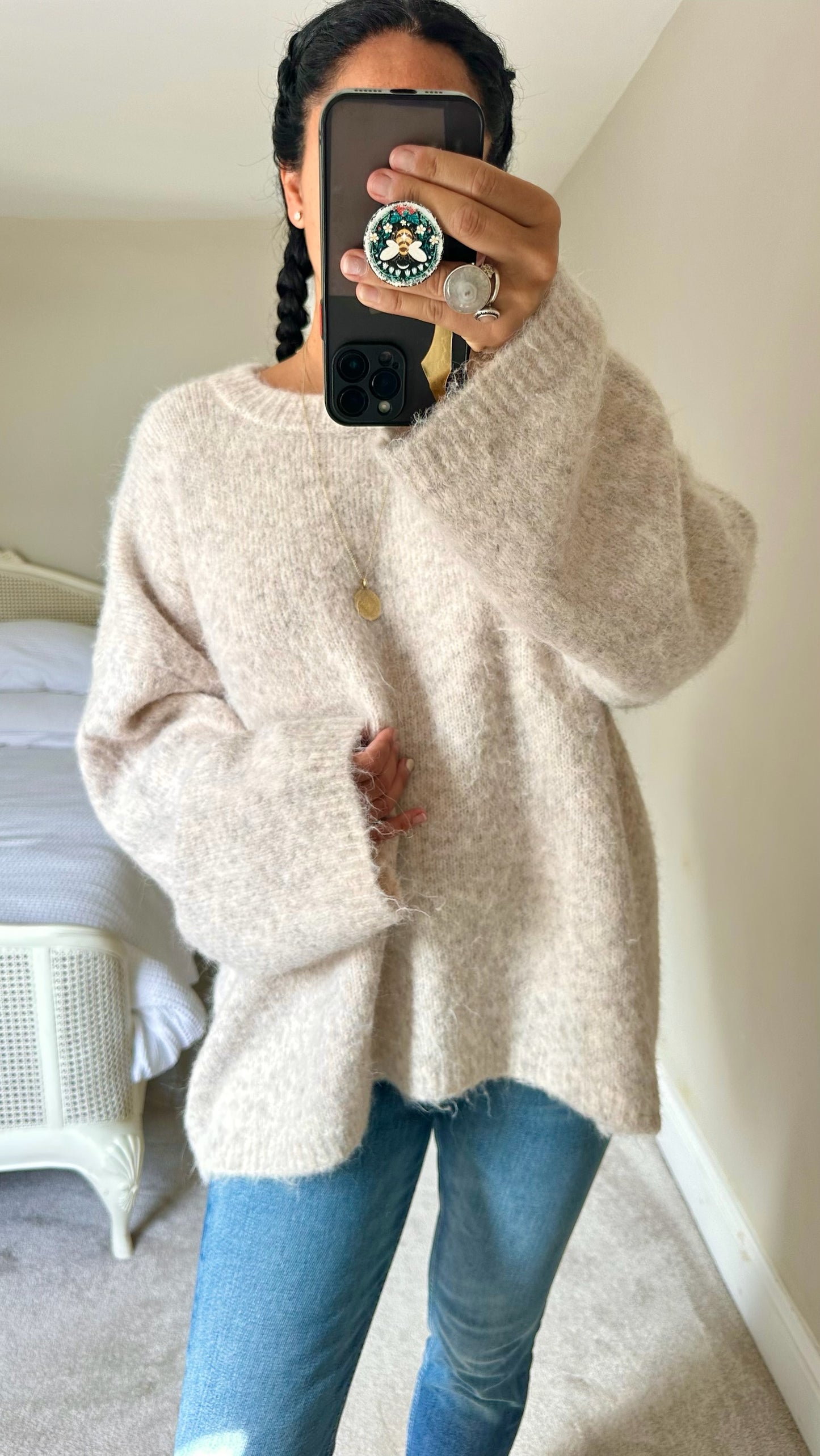 Topshop cream oatmeal jumper extra large UK 14 oversized vgc w25