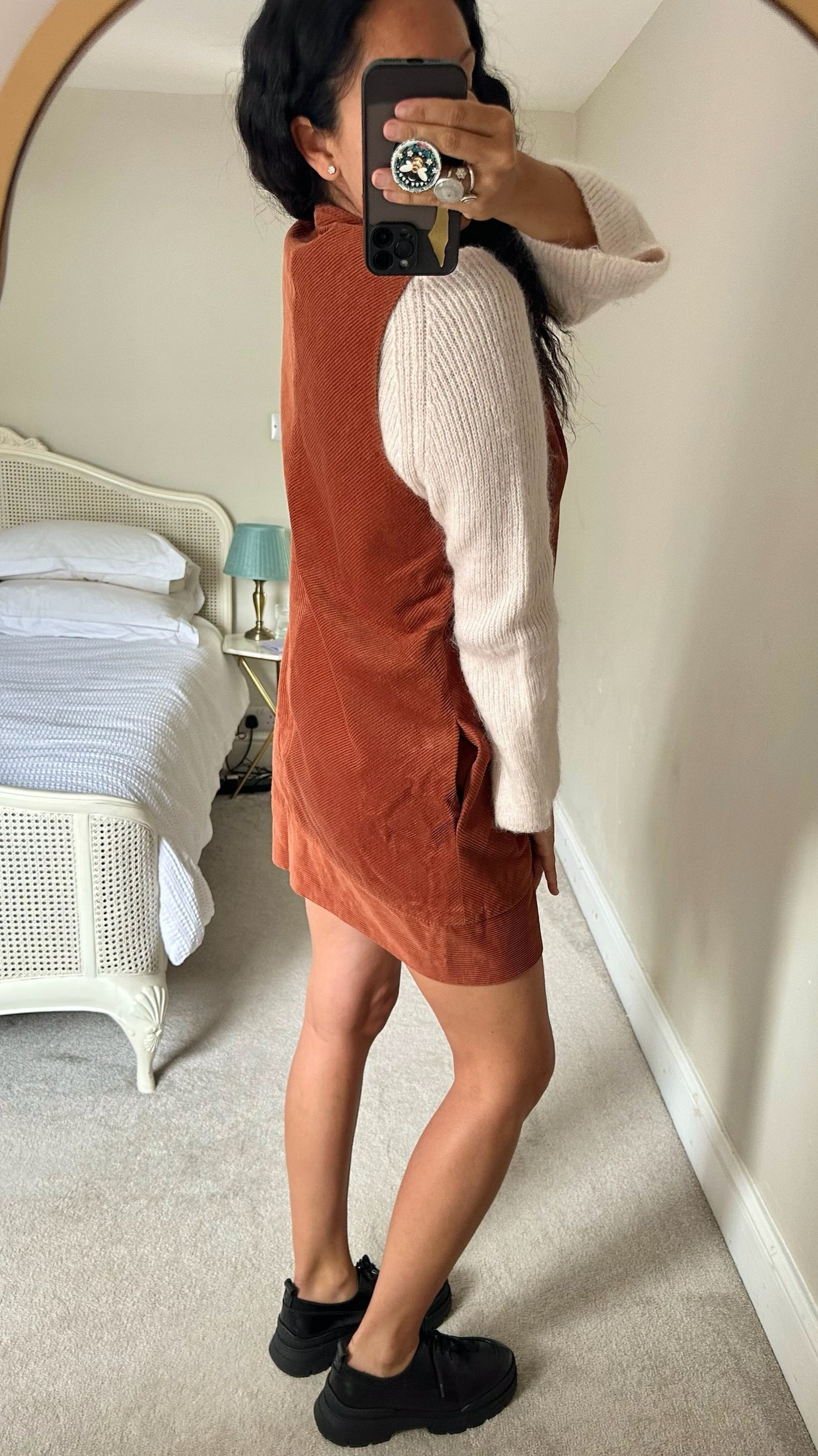 Oliver bonas burnt orange corduroy zip up mini dress extra large UK 14 vgc w25